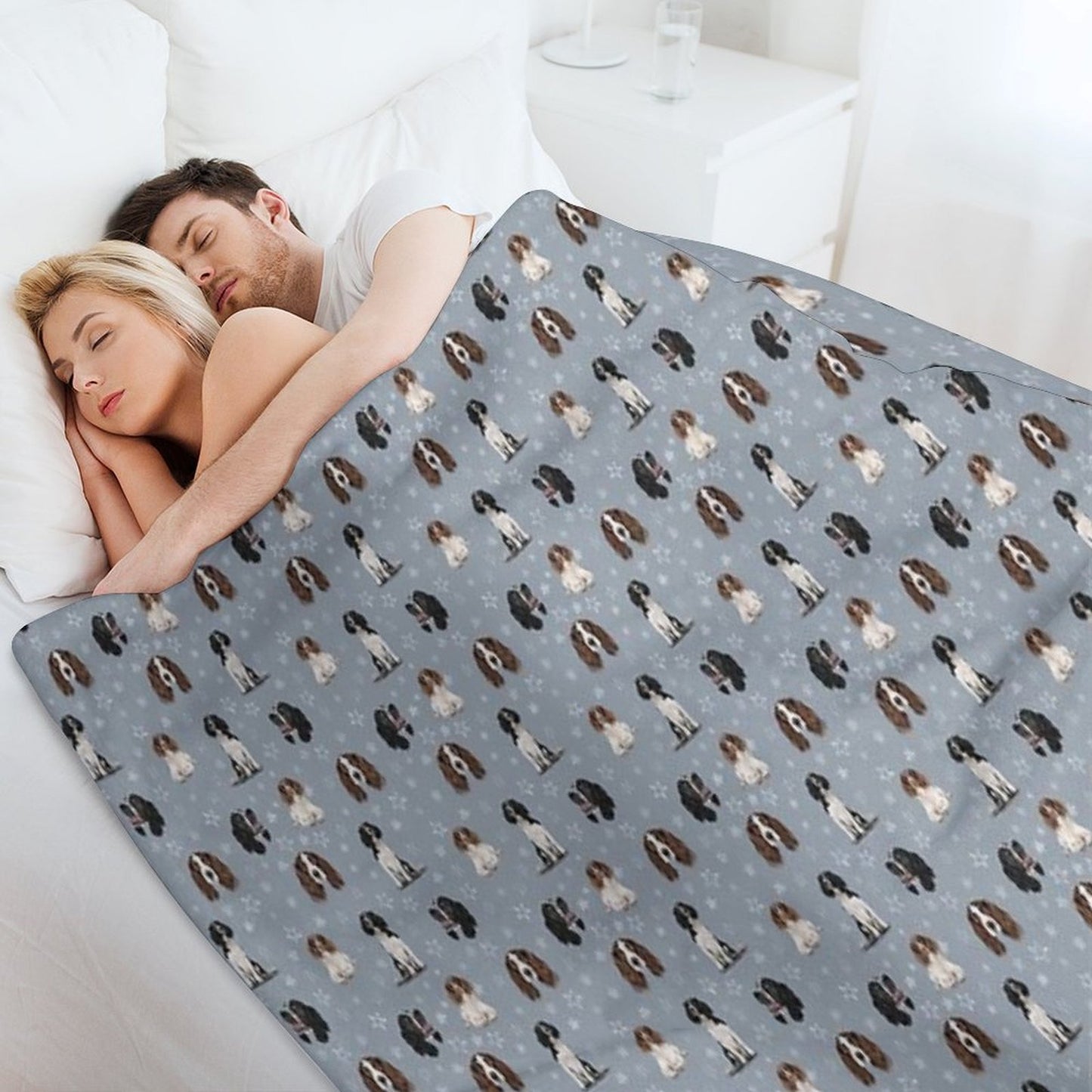 The Springer Spaniel Blue Plush Throw Blanket