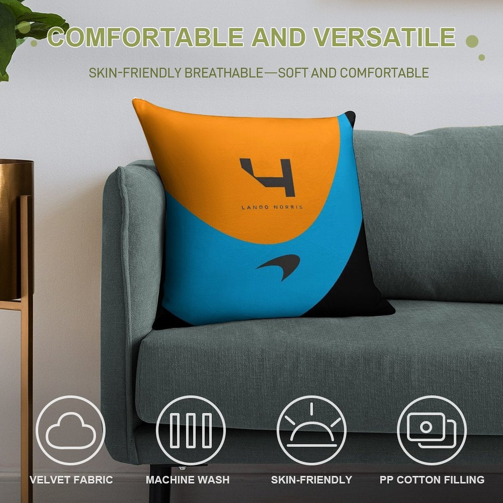 Lando Norris Mclaren Formula 1 Team Inspired Iphone Cover And Samsung Mobile Case Best Gift for F1 Fans Soft Skin-Friendly Throw Pillow