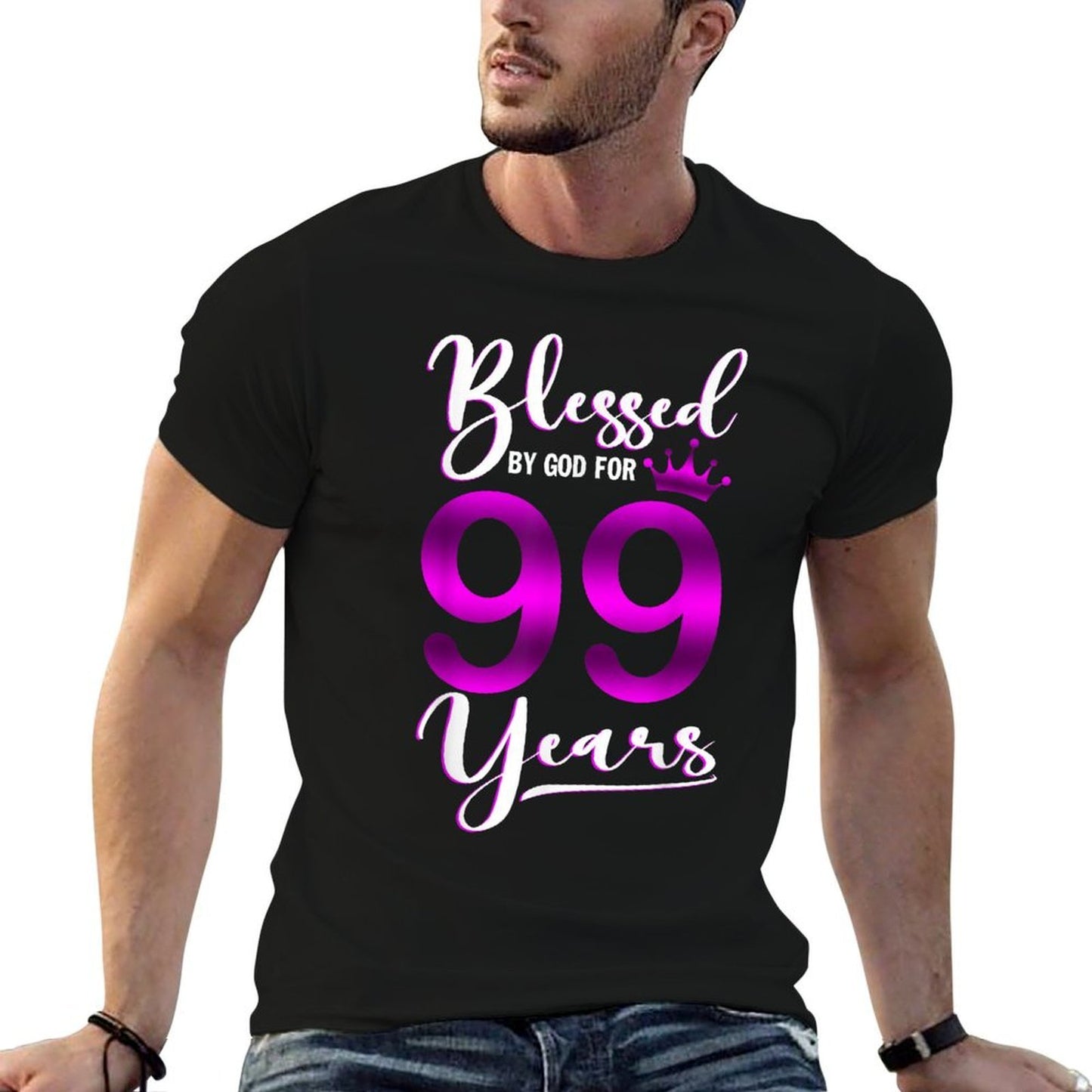 Vintage Blessed by God For 99 Years Old Happy 99th Birthday High-quality Stitching T-Shirt