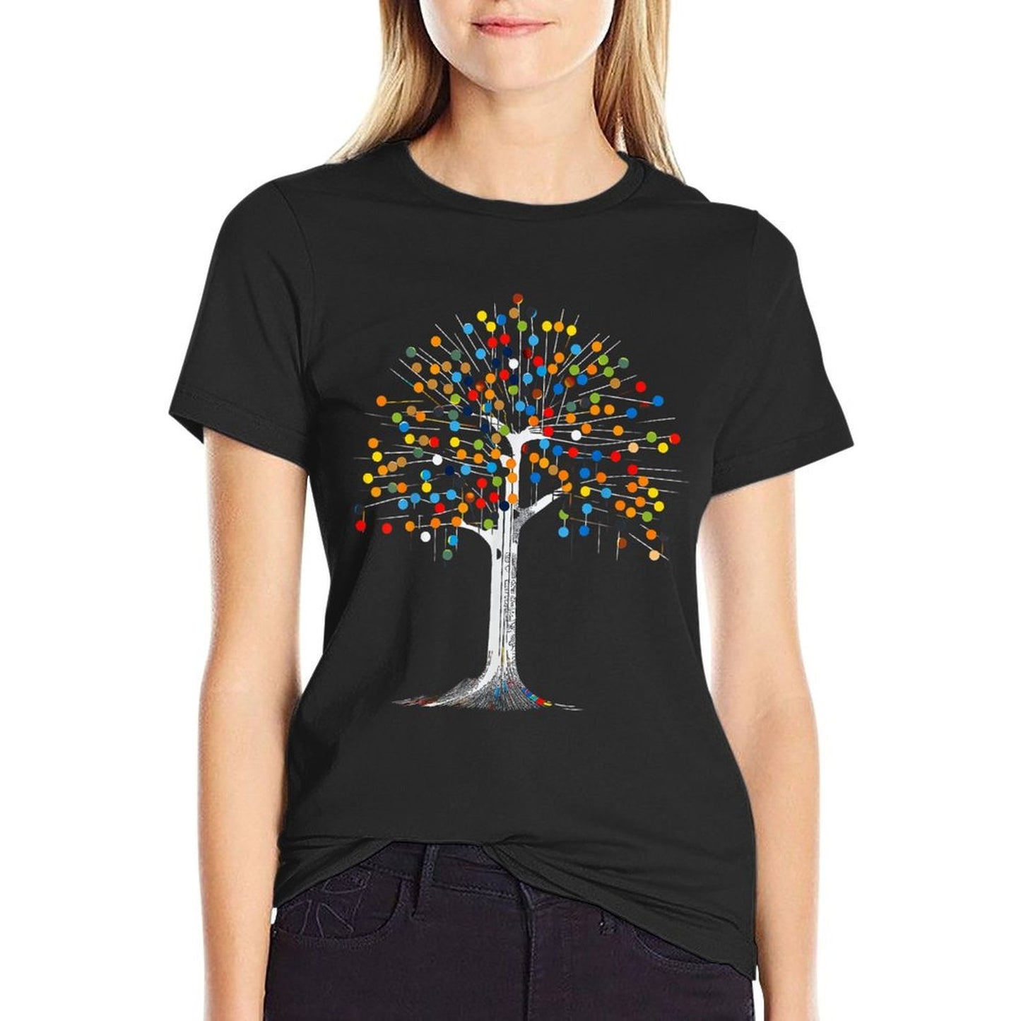 Tree Colorful Abstract Skeleton Artwork Graphic Tree Polyester Blend T-Shirt