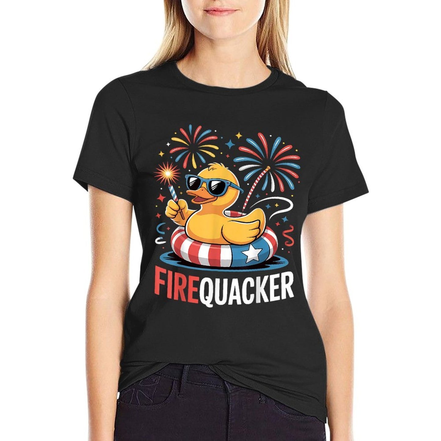 4th of July Duck Firequacker Patriotic Fourth of July Funny  Slim-fit Cut T-Shirt