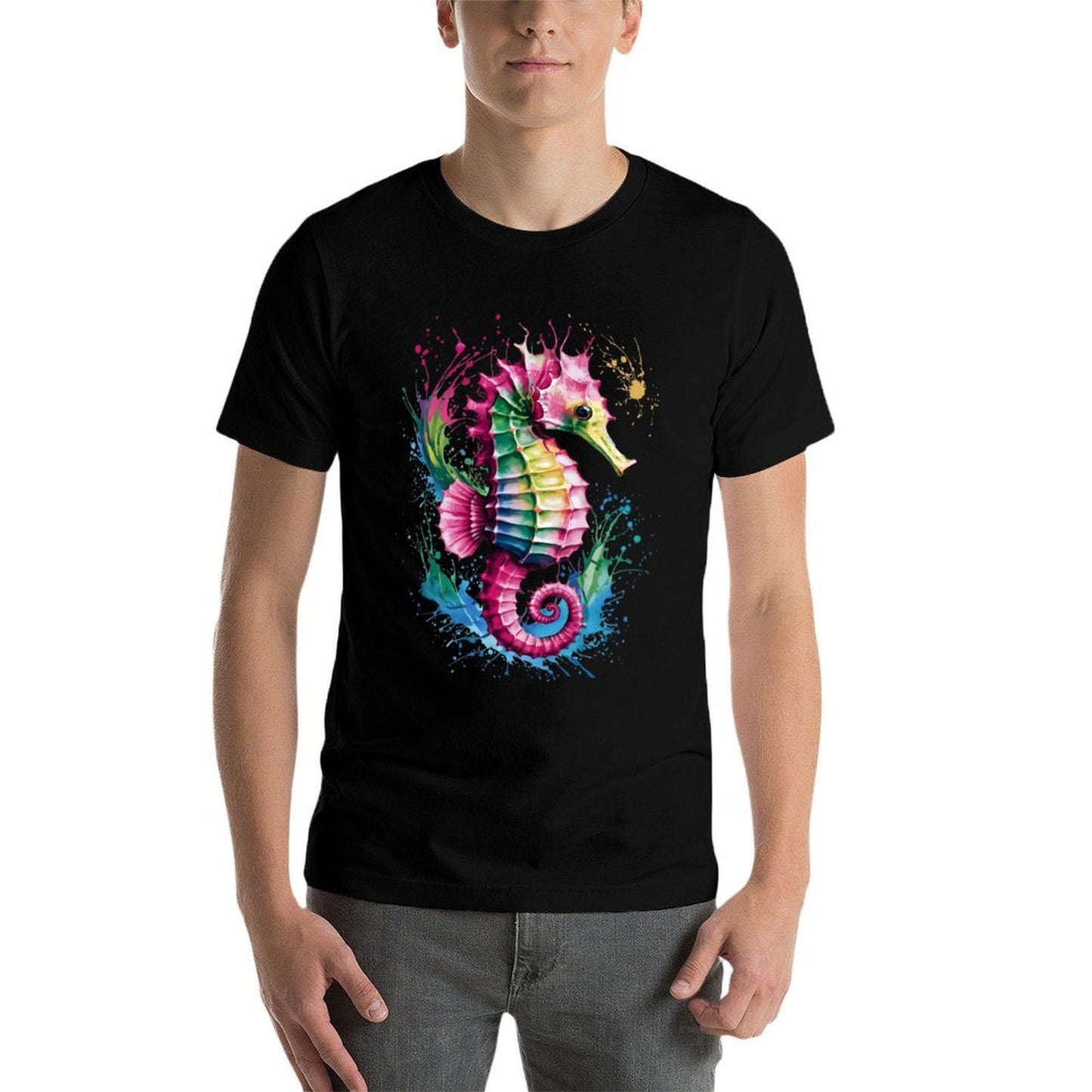 Seahorse Men Woman Colorful Watercolor Seahorse Slim-fit Cut T-Shirt
