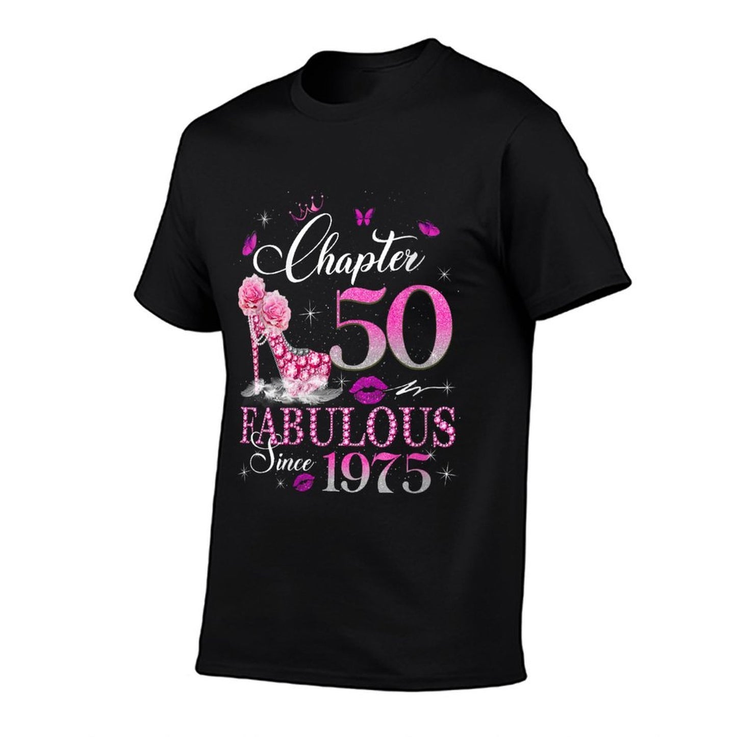 Womens Chapter 50 Fabulous Since 1975 50th Birthday Queen Diamond Heathered Texture T-Shirt