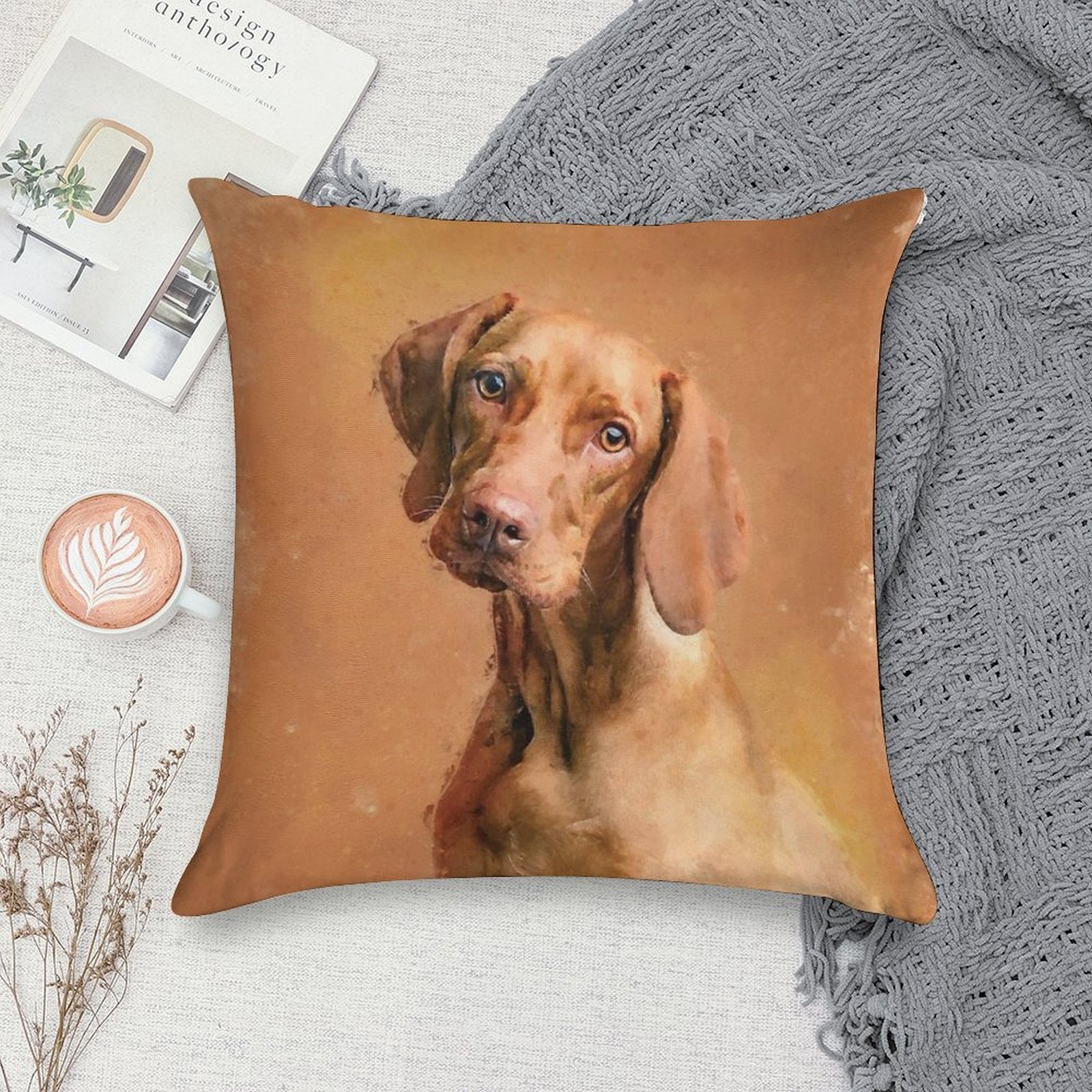 Hungarian Vizsla Dog Art Soft Reinforced Edging Throw Pillow