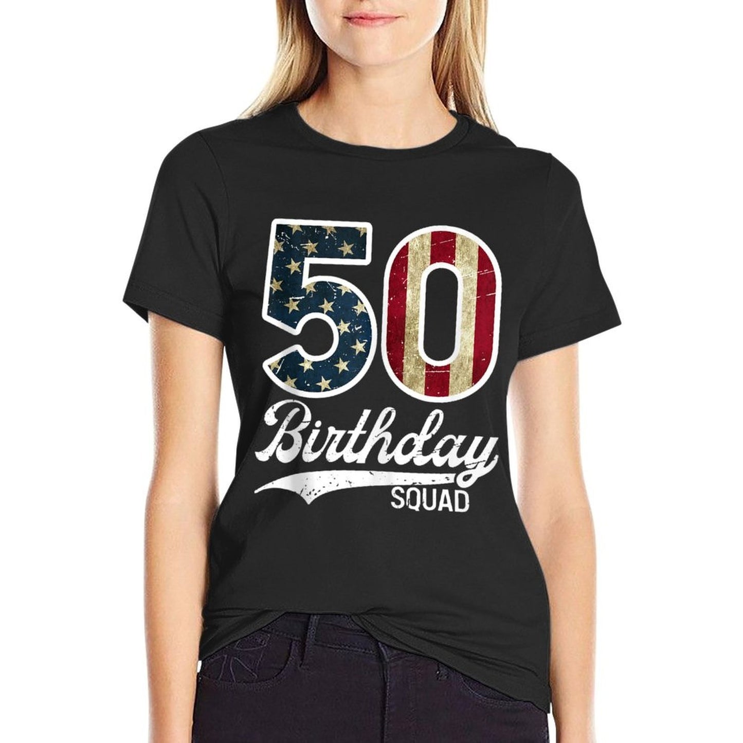 50 Birthday Squad American Fifty 50th Birthday Party  Fade-proof Color T-Shirt