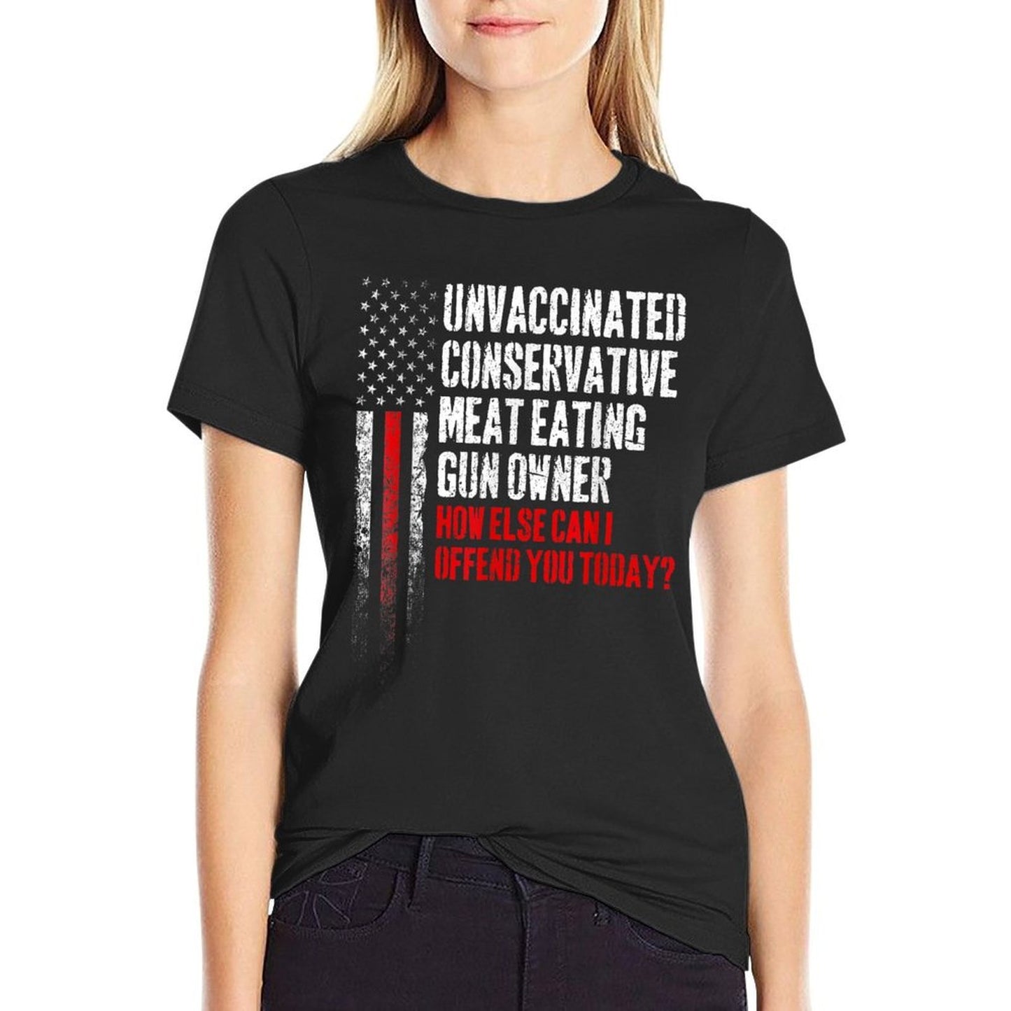 Unvaccinated Conservative Meat Eating Gun Owner  Ribbed Collar T-Shirt