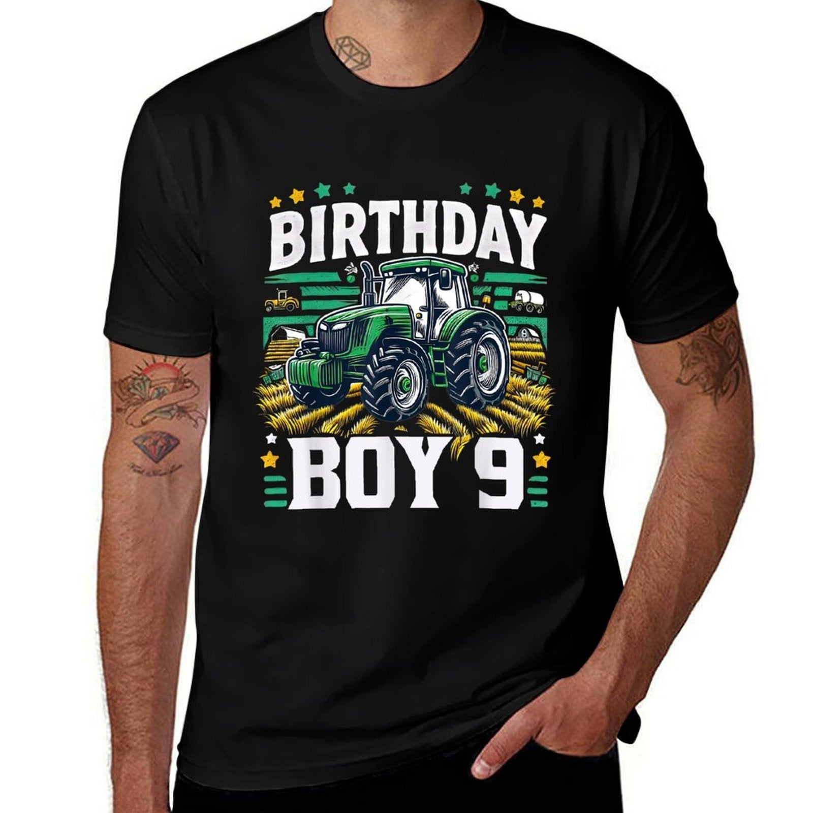 9th Birthday Farm Tractor Nine Years Old Birthday Boy  Eco-friendly Material T-Shirt