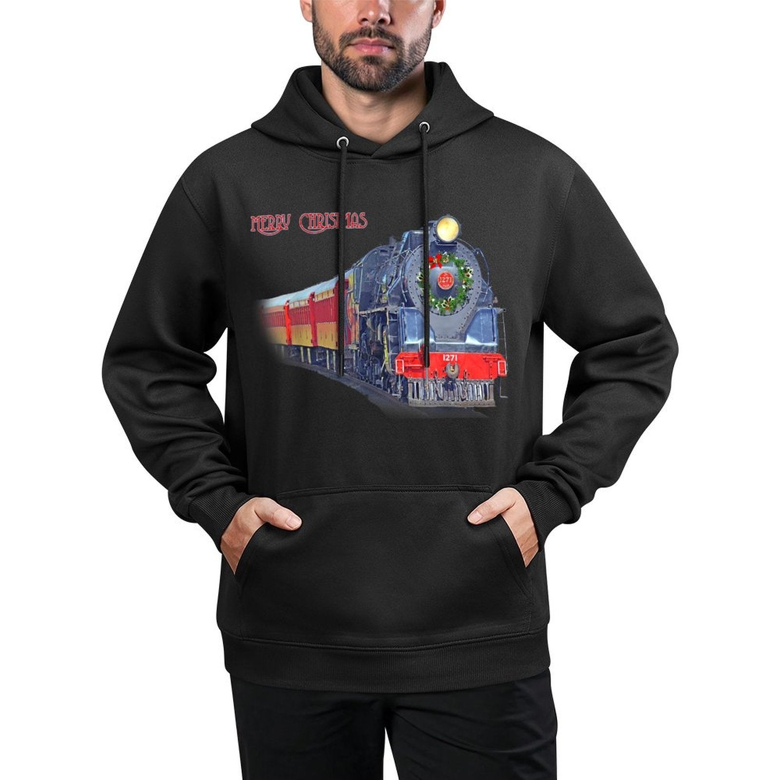 Christmas Steam Train Locomotive Matching Family Pajamas Adjustable Hood Hoodie
