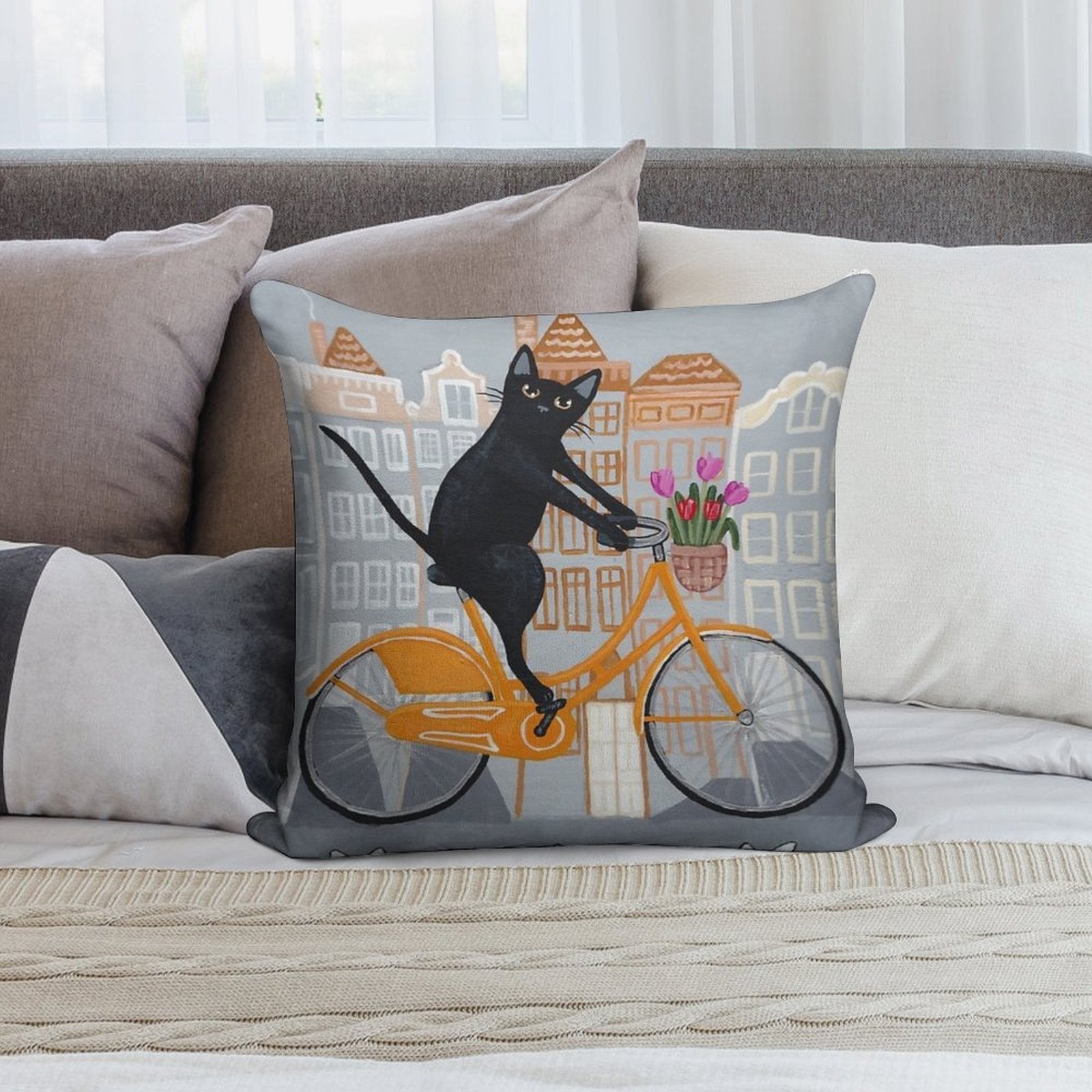 Amsterdam Bicycle Ride Soft Durable Construction Throw Pillow