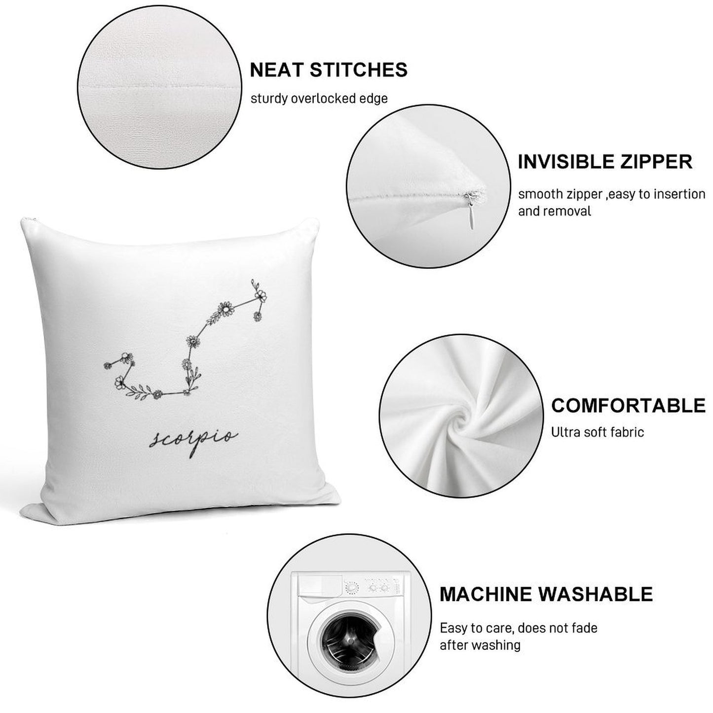 Scorpio Zodiac Wildflower Constellation Soft Washable Throw Pillow