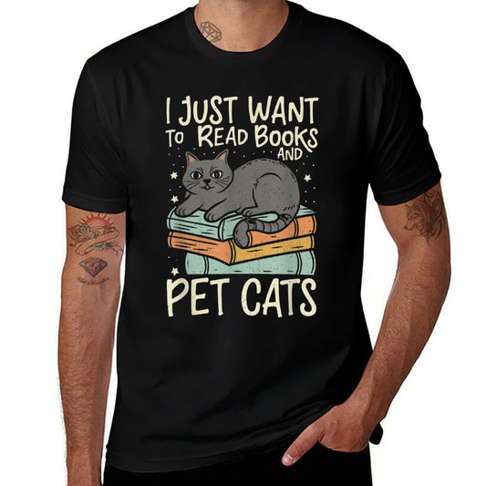 Retro I Just Want To Read Books And Pet Cats Cat  Wrinkle-resistant T-Shirt