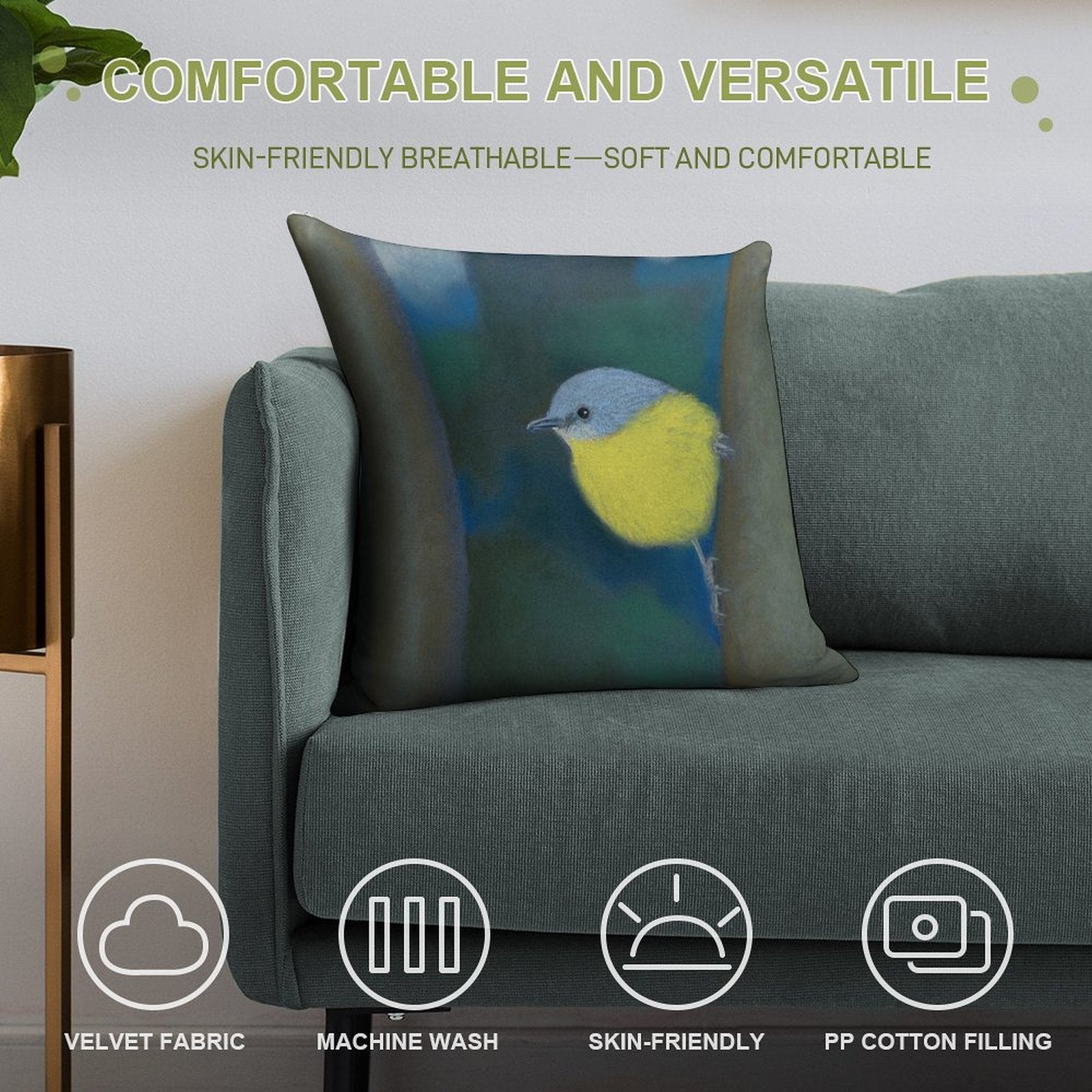 Eastern Yellow Robin Soft Luxury Feel Throw Pillow