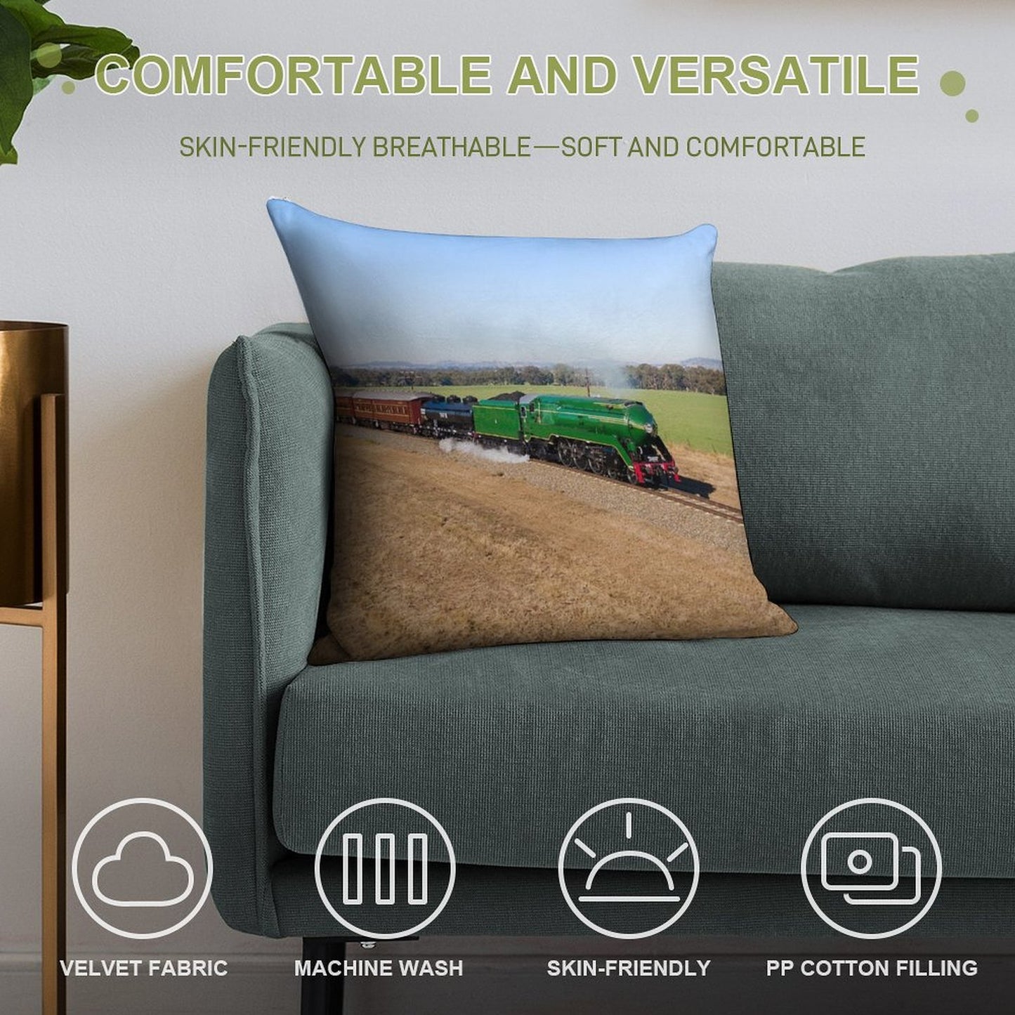 Riverina 3801 - Australian Steam Locomotive. Soft Hidden Zipper Throw Pillow