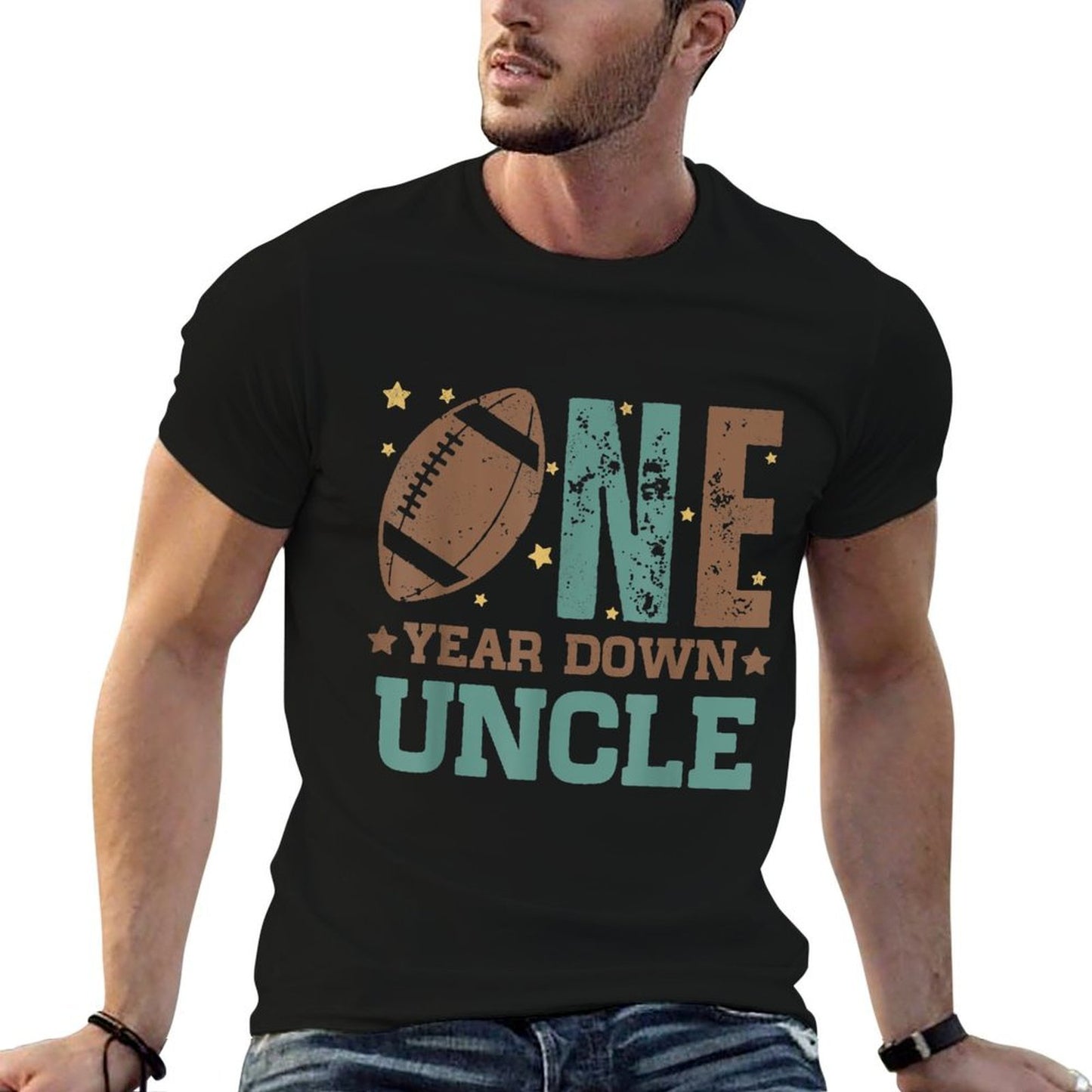 Uncle of The 1 Year Old Football 1st Year Down Birthday Ribbed Collar T-Shirt