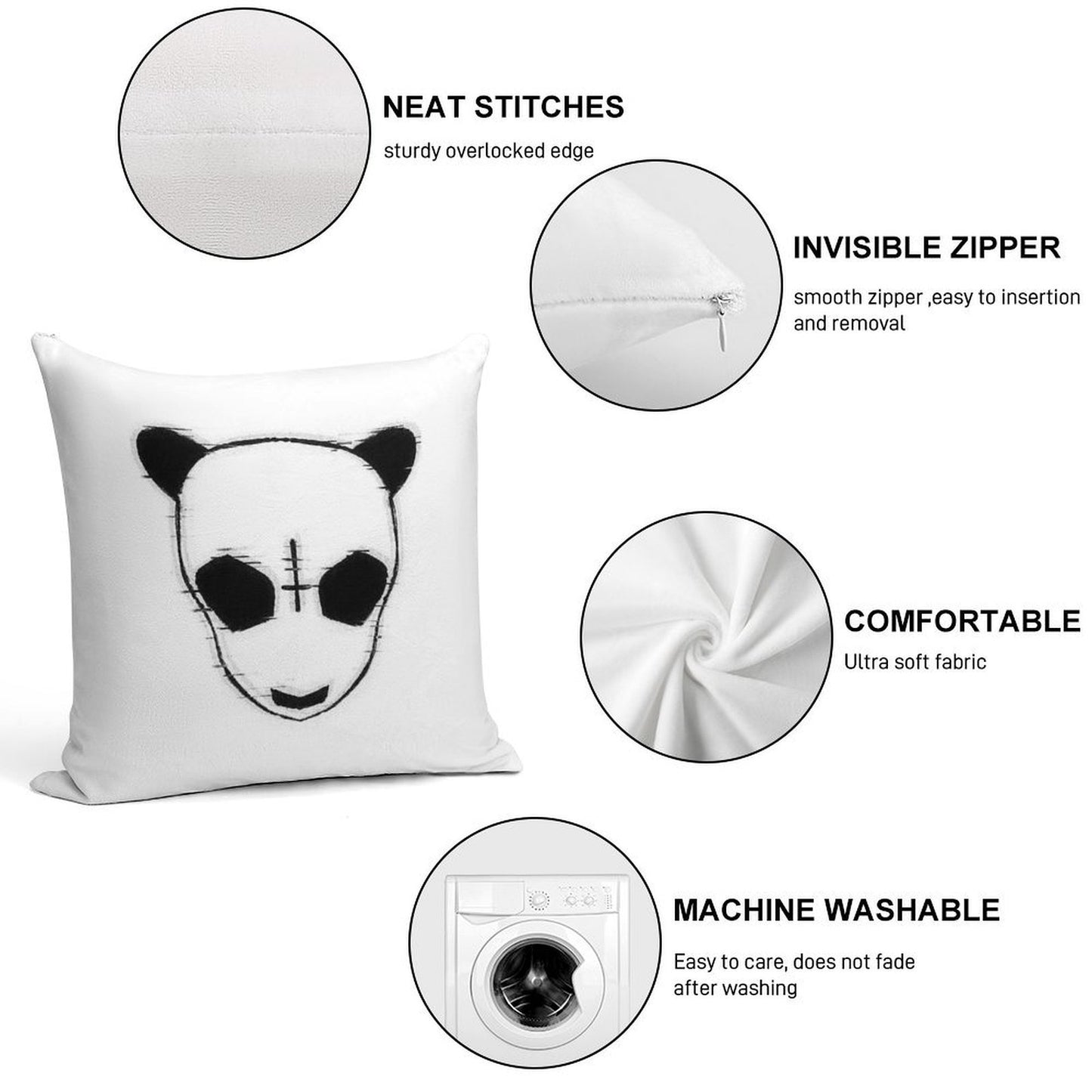 Cro Rapper Mask, Glitch Effect, Blackwhite, Transparent Soft Luxury Feel Throw Pillow