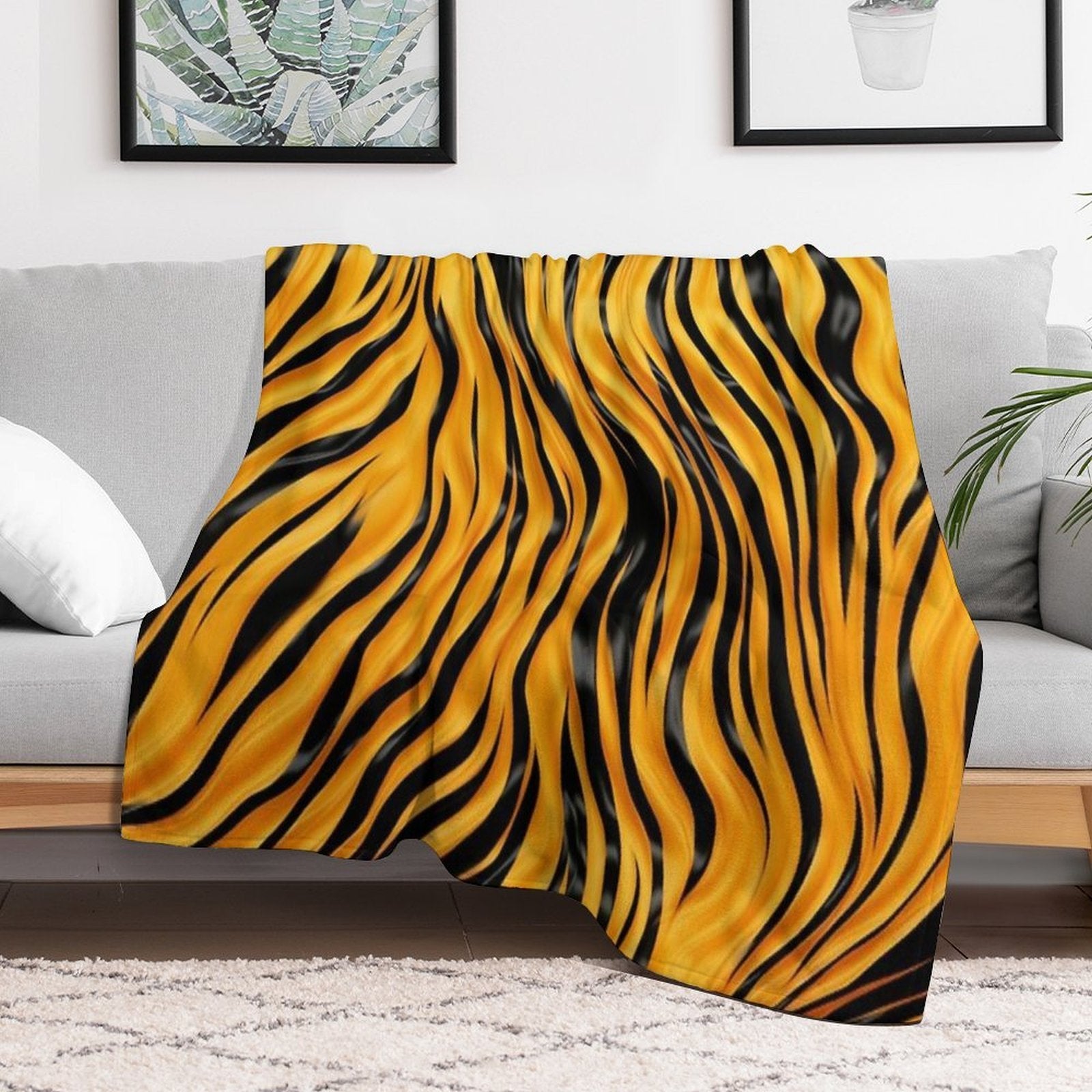 Colorful Fantasy Pattern Black Yellow Ornaments Zebra Tiger Fur Anti-pilling Throw Blanket