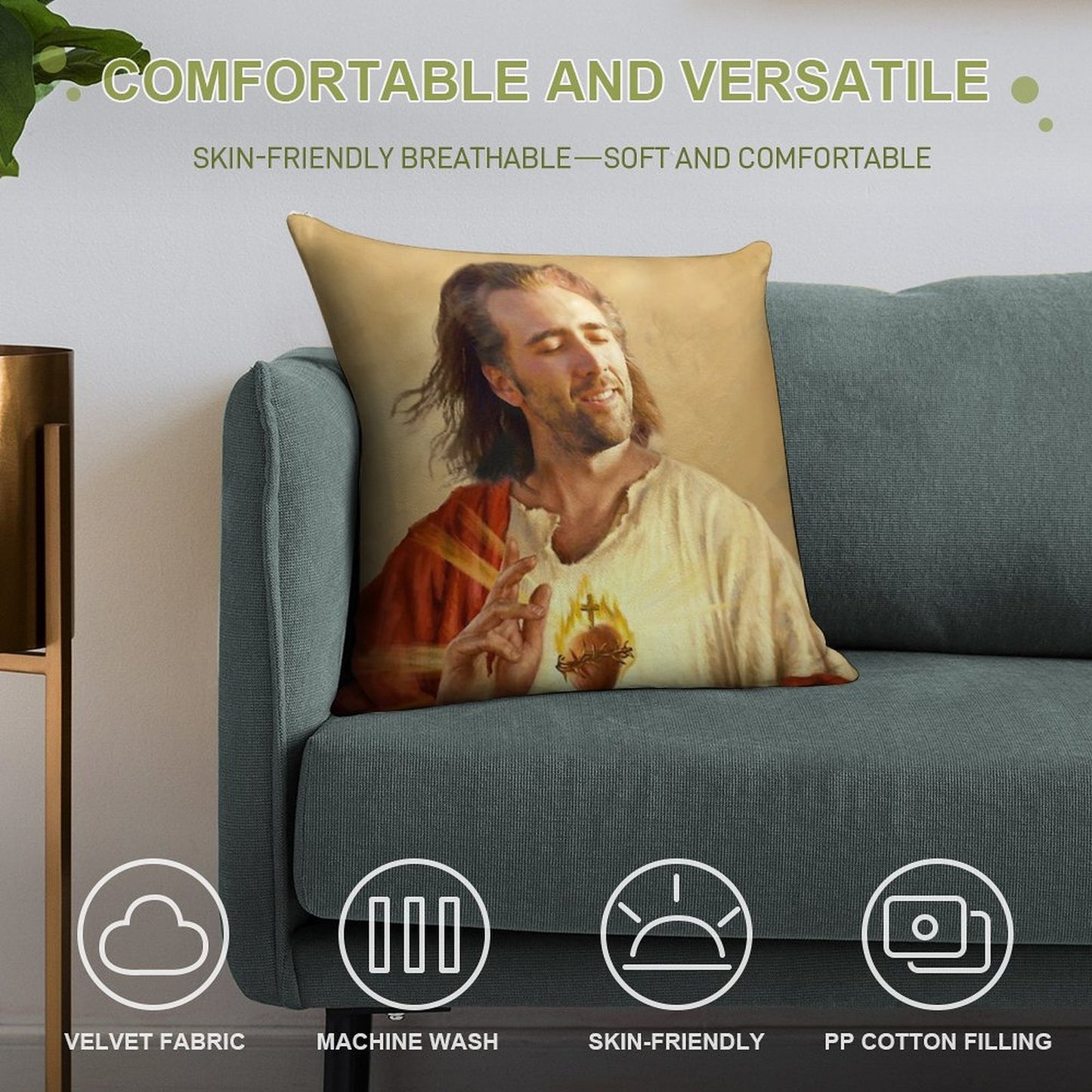 Nicholas Cage Blessing Soft Luxury Feel Throw Pillow