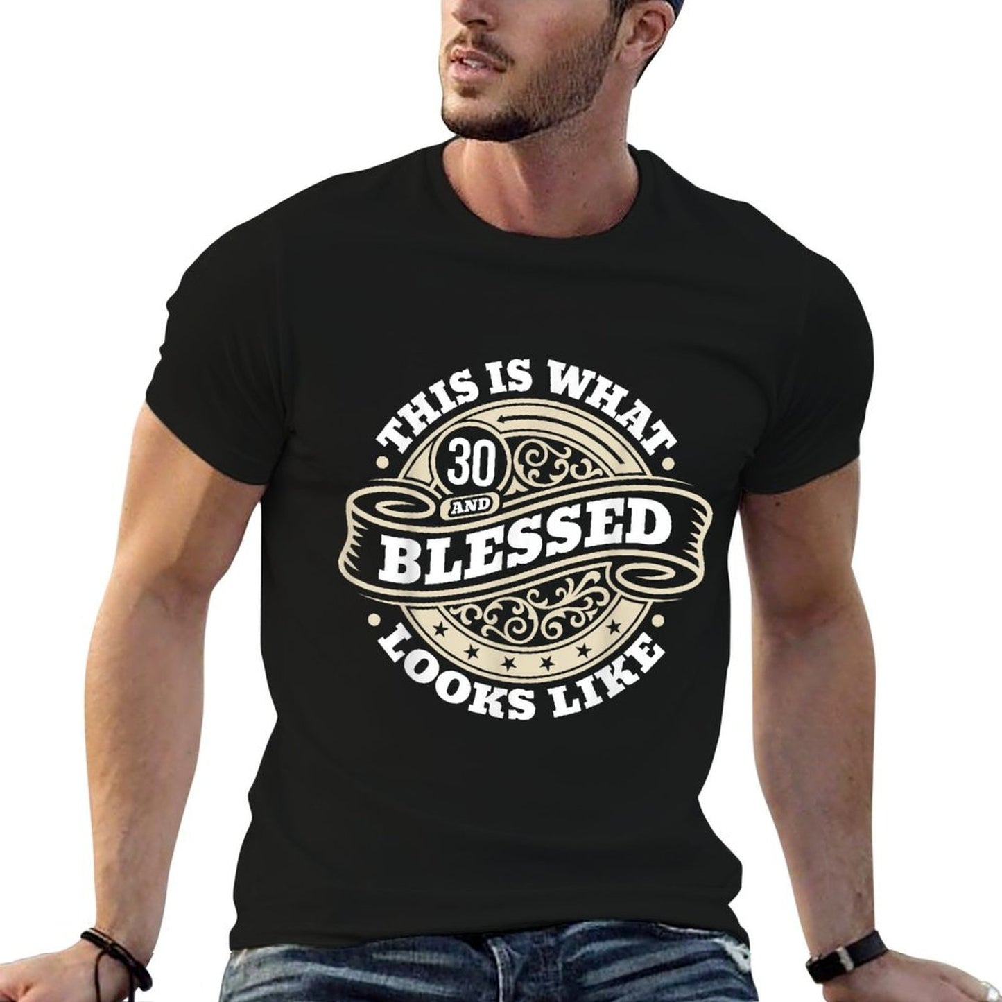 30th Birthday Age 30 Blessed I Religious 30th Birthday Oversized Silhouette T-Shirt