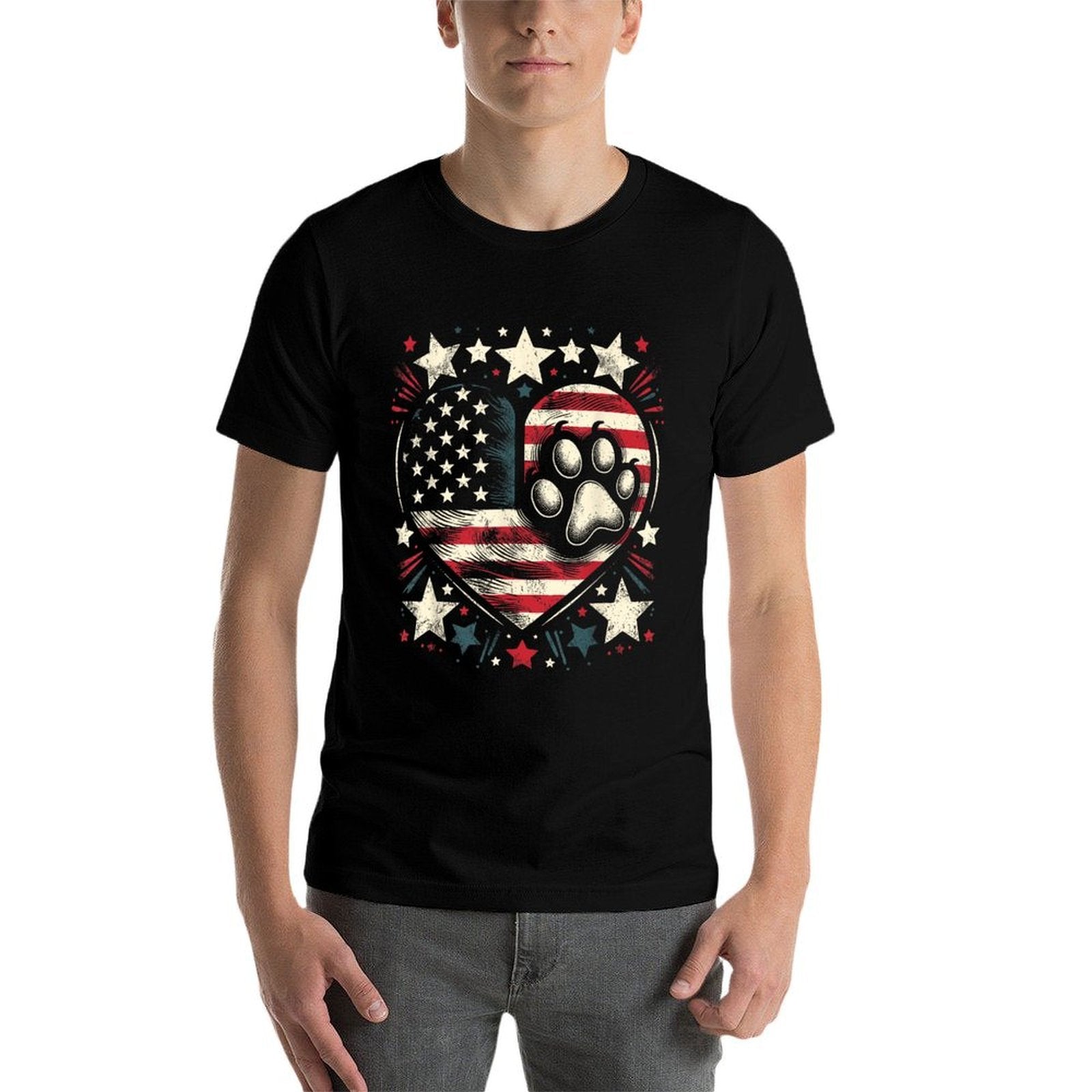 American Patriotic Dog And Cat Paw 4th Of July  Moisture-wicking T-Shirt