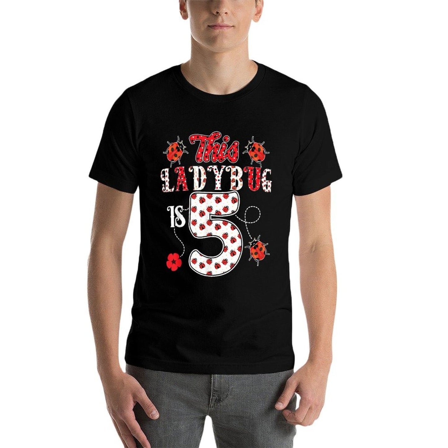 This Ladybug Is 5 Years Old 5th Birthday Girl Family Ladybug Cotton T-Shirt