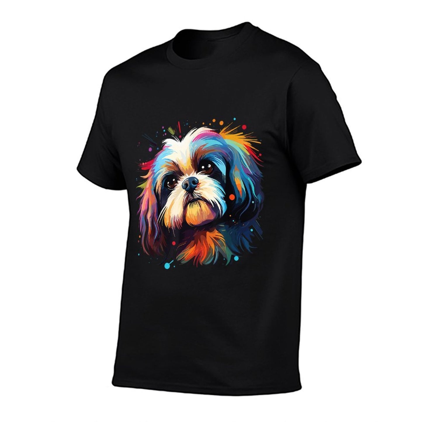 Watercolor Colorful Shih Tzu Dogs Cotton T-Shirt