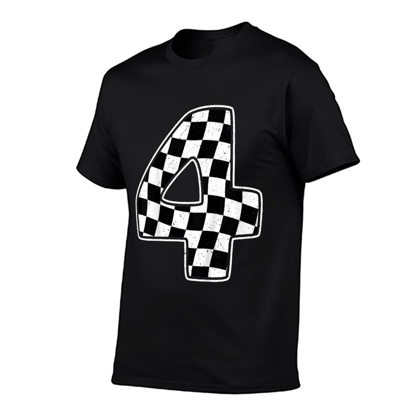 4th Birthday Checkered Number 4 Car Racing  Summer-ready Fabric T-Shirt