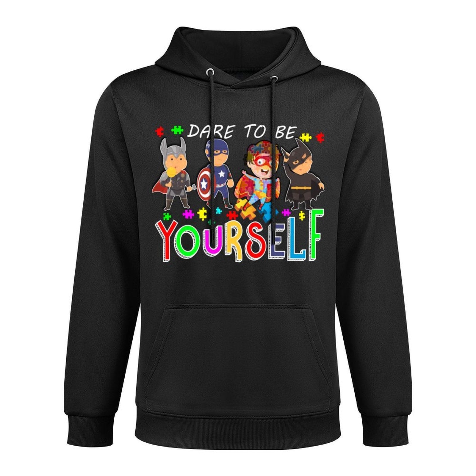 Dare to Be Yourself Autism Awareness Superheroes Men Women Cotton-Polyester Blend Hoodie