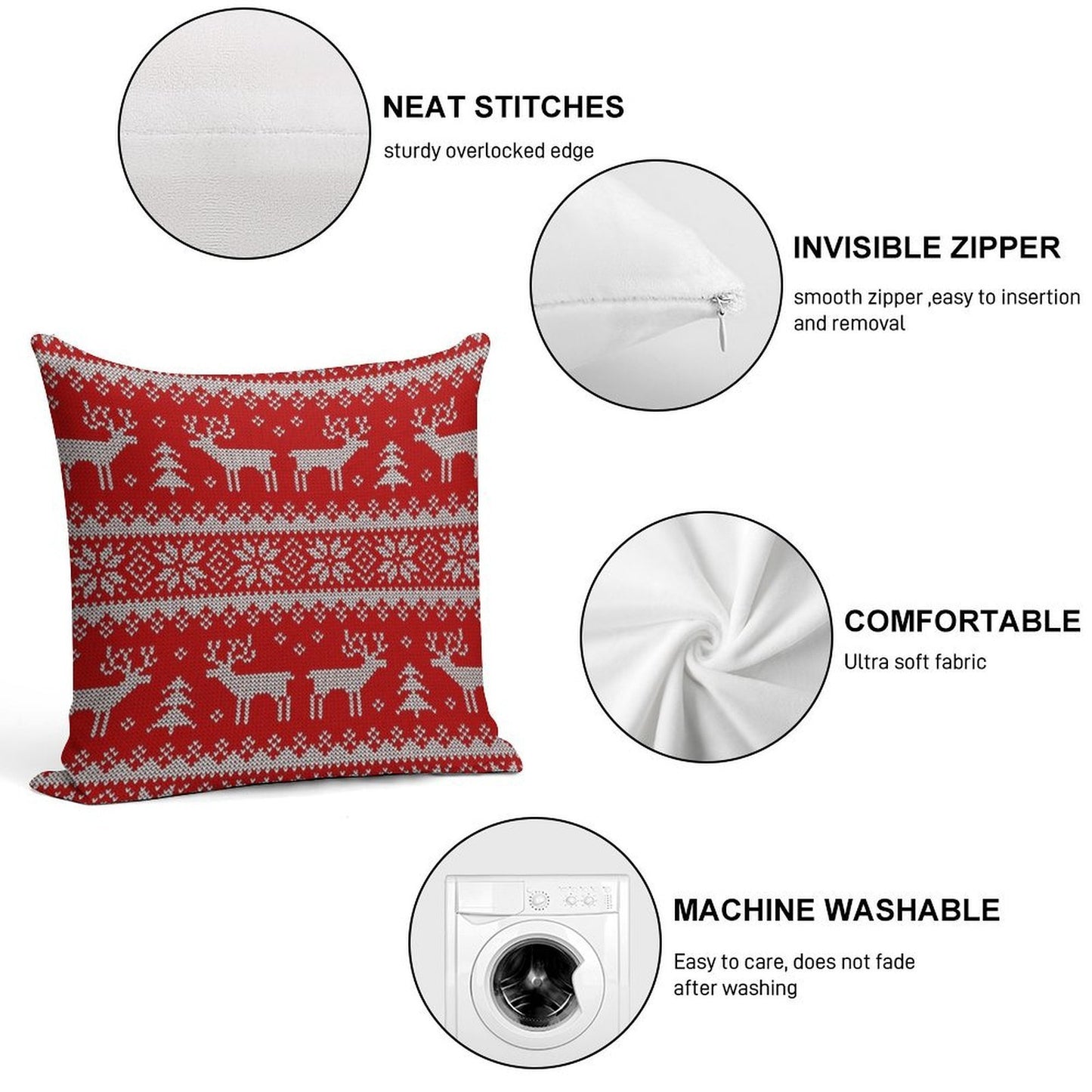 Scandinavian Ornament with Deers. Soft Reinforced Edging Throw Pillow