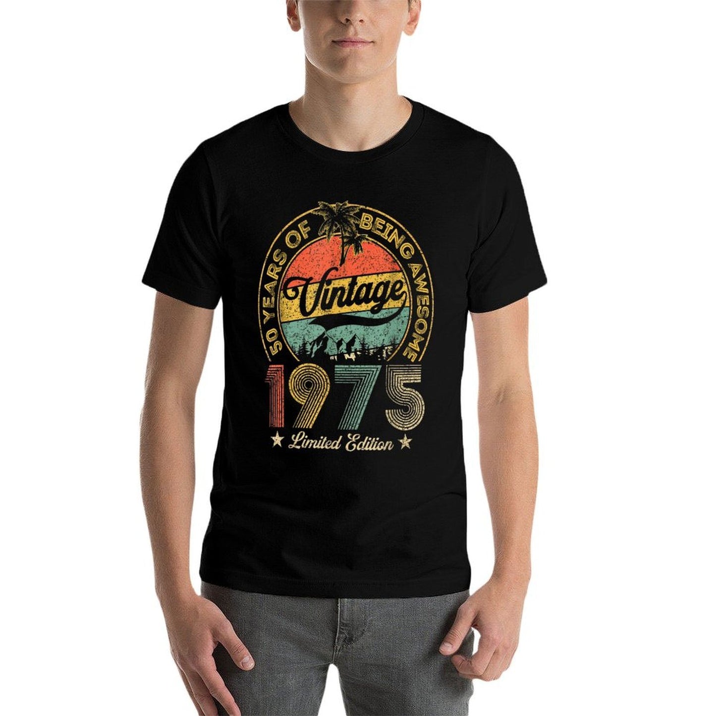 Vintage 1975 Limited Edition 50 Year Old Gifts 50th Birthday Ribbed Collar T-Shirt