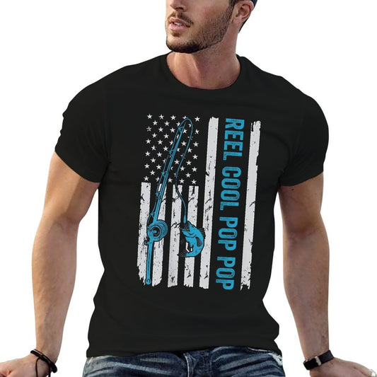 Reel Cool Pop Pop Grandpa Fishing American (On Back)  Eco-friendly Material T-Shirt