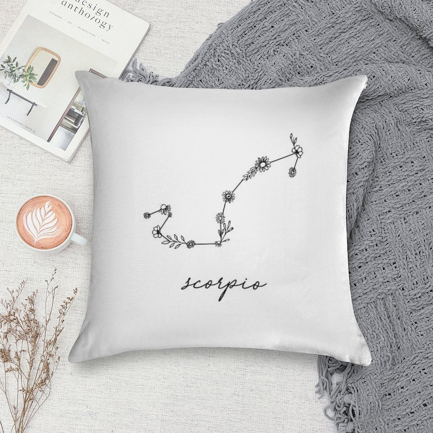Scorpio Zodiac Wildflower Constellation Soft Washable Throw Pillow