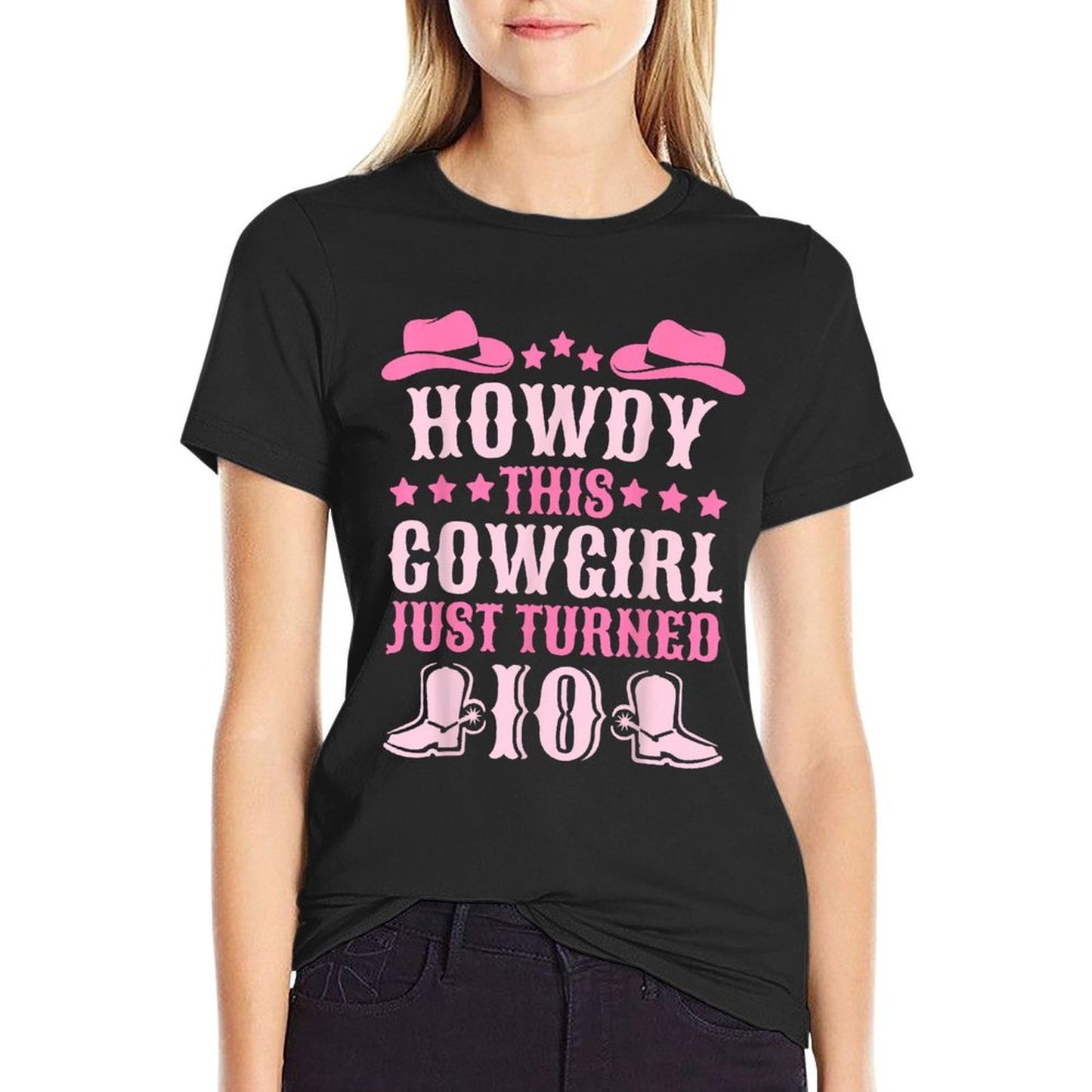 10yr Birthday Cowgirl Western 10 Year Old Girl 10th Birthday Durable T-Shirt