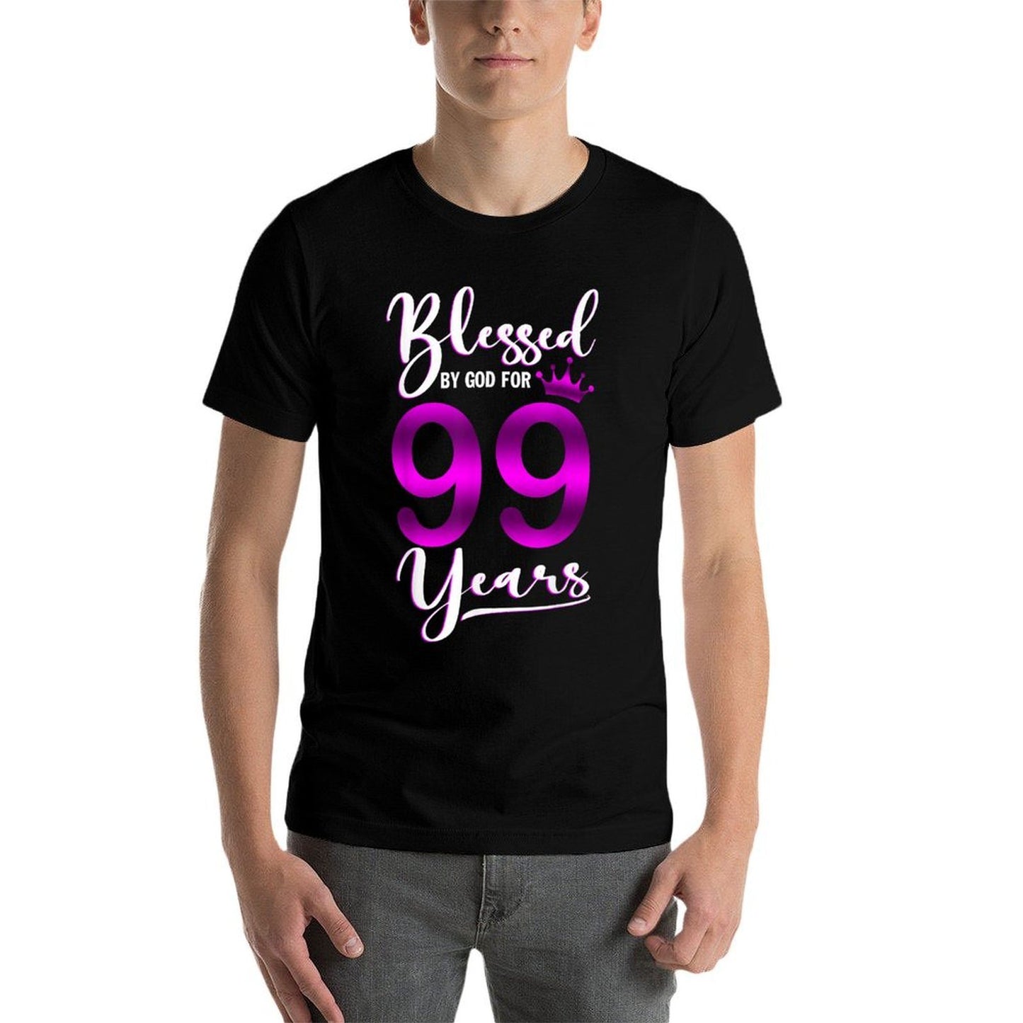 Vintage Blessed by God For 99 Years Old Happy 99th Birthday High-quality Stitching T-Shirt
