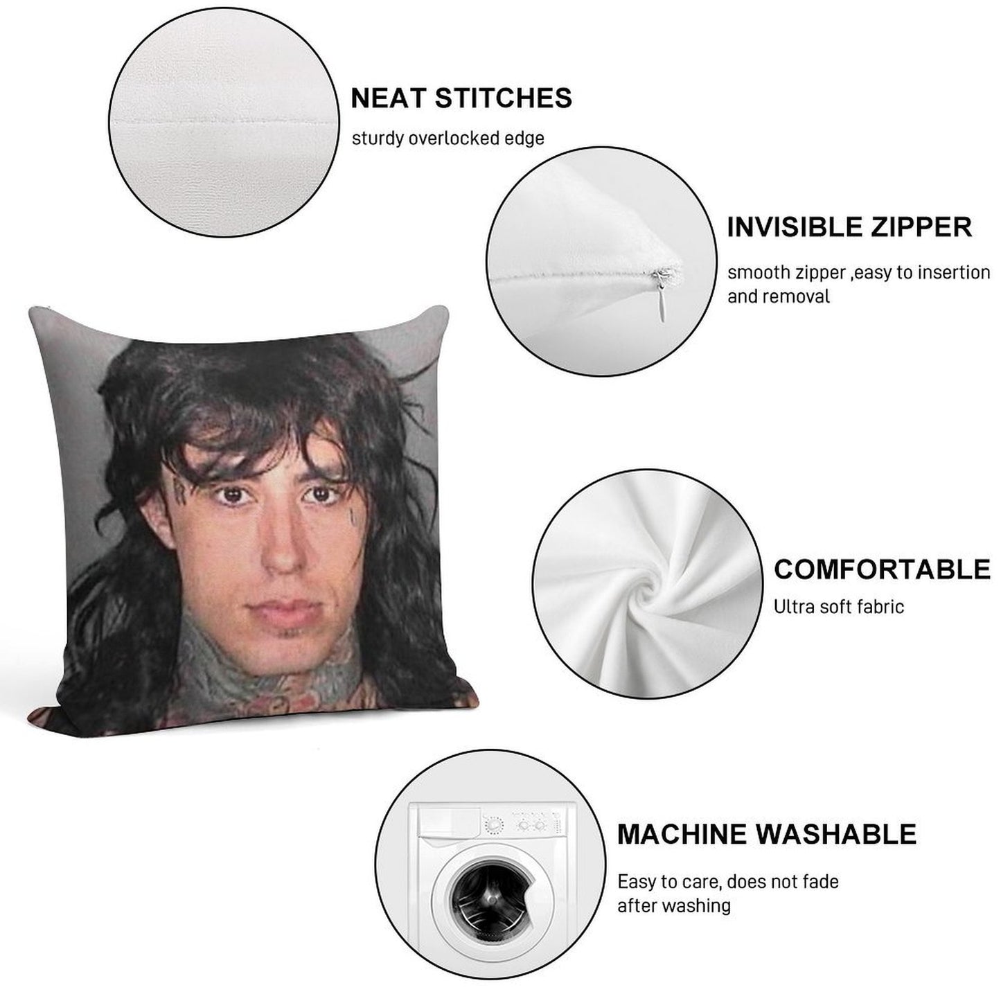 Ronnie Radke Mugshot Soft Warmth Comfort Throw Pillow