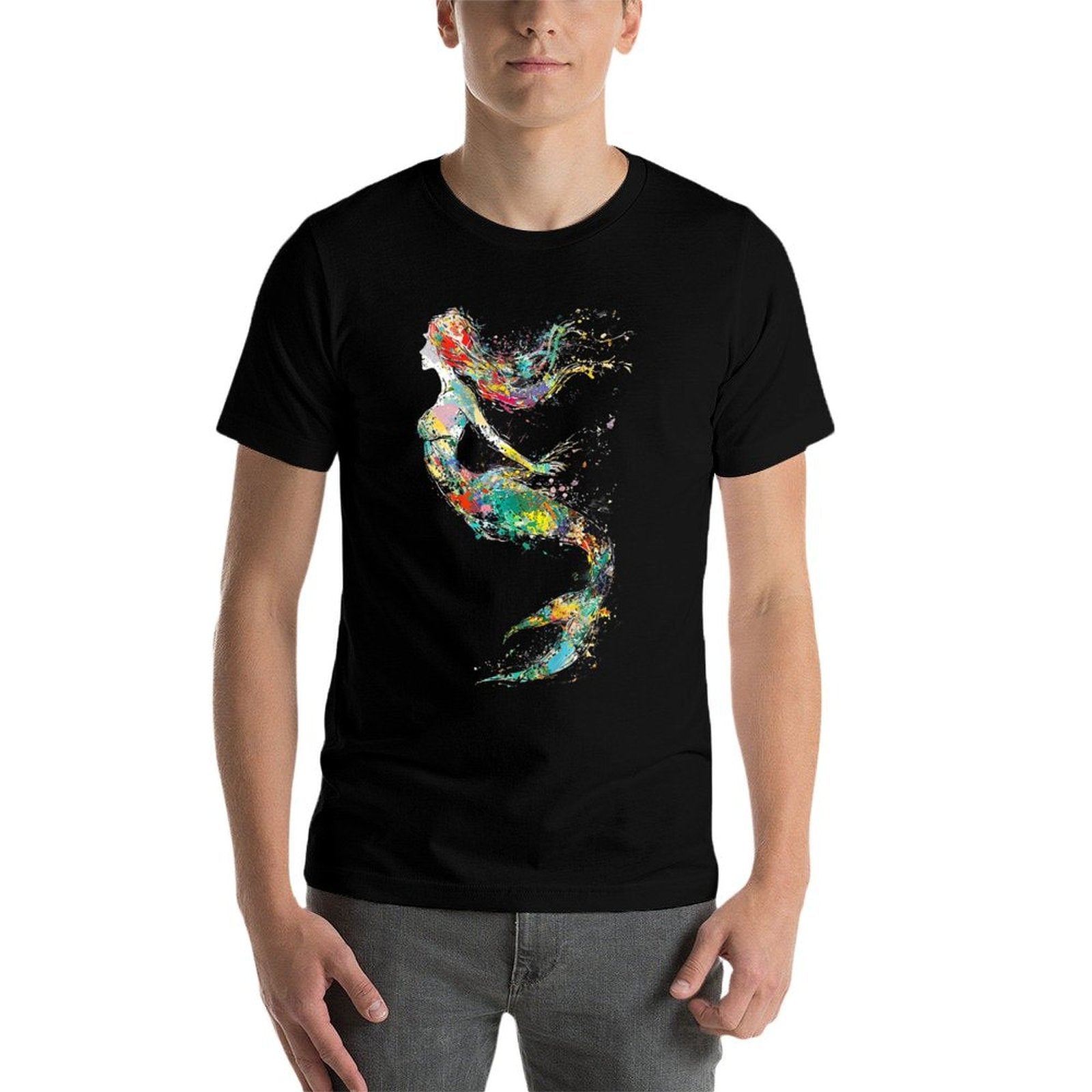 Mermaid Colorful Painting Art Graphic Abstract Motif Mermaid  Easy-care T-Shirt