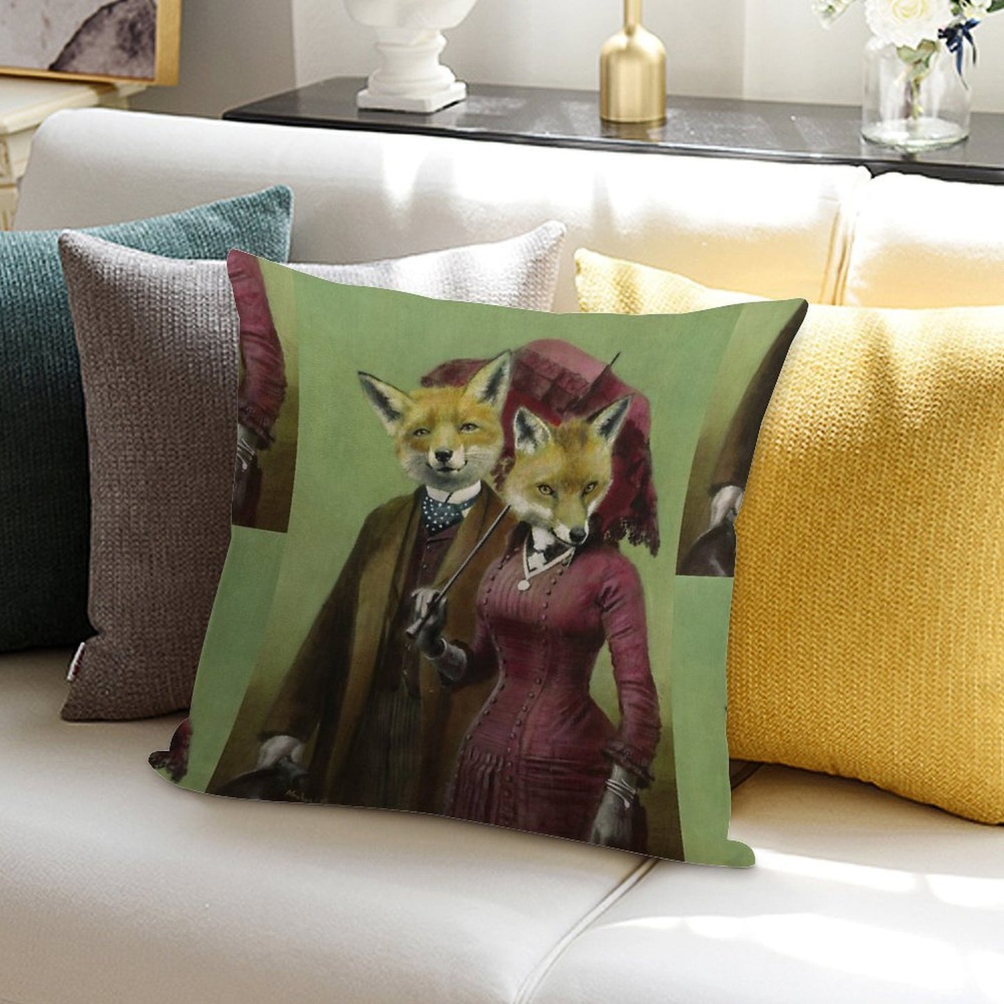 Victorian Fox Couple Soft Style Accent Throw Pillow