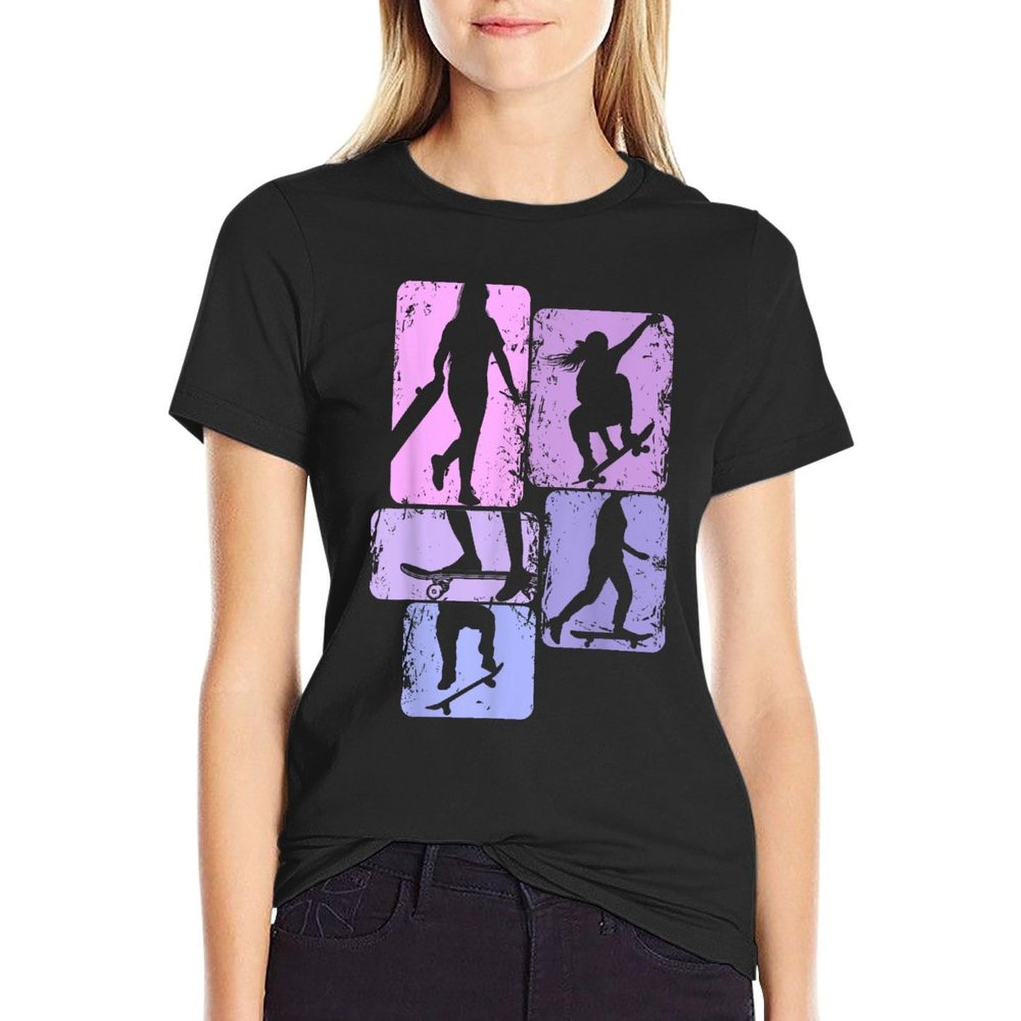 Skateboarder Skater Girl Skateboarding Kids Oversized Silhouette T-Shirt