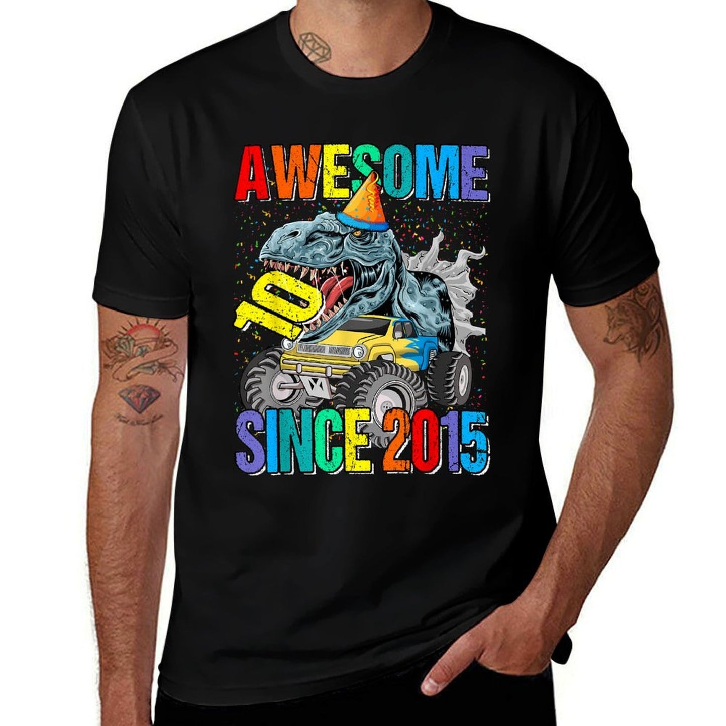 10 Awesome Since 2015 Dinosaur Monster Truck 10th Birthday Moisture-wicking T-Shirt