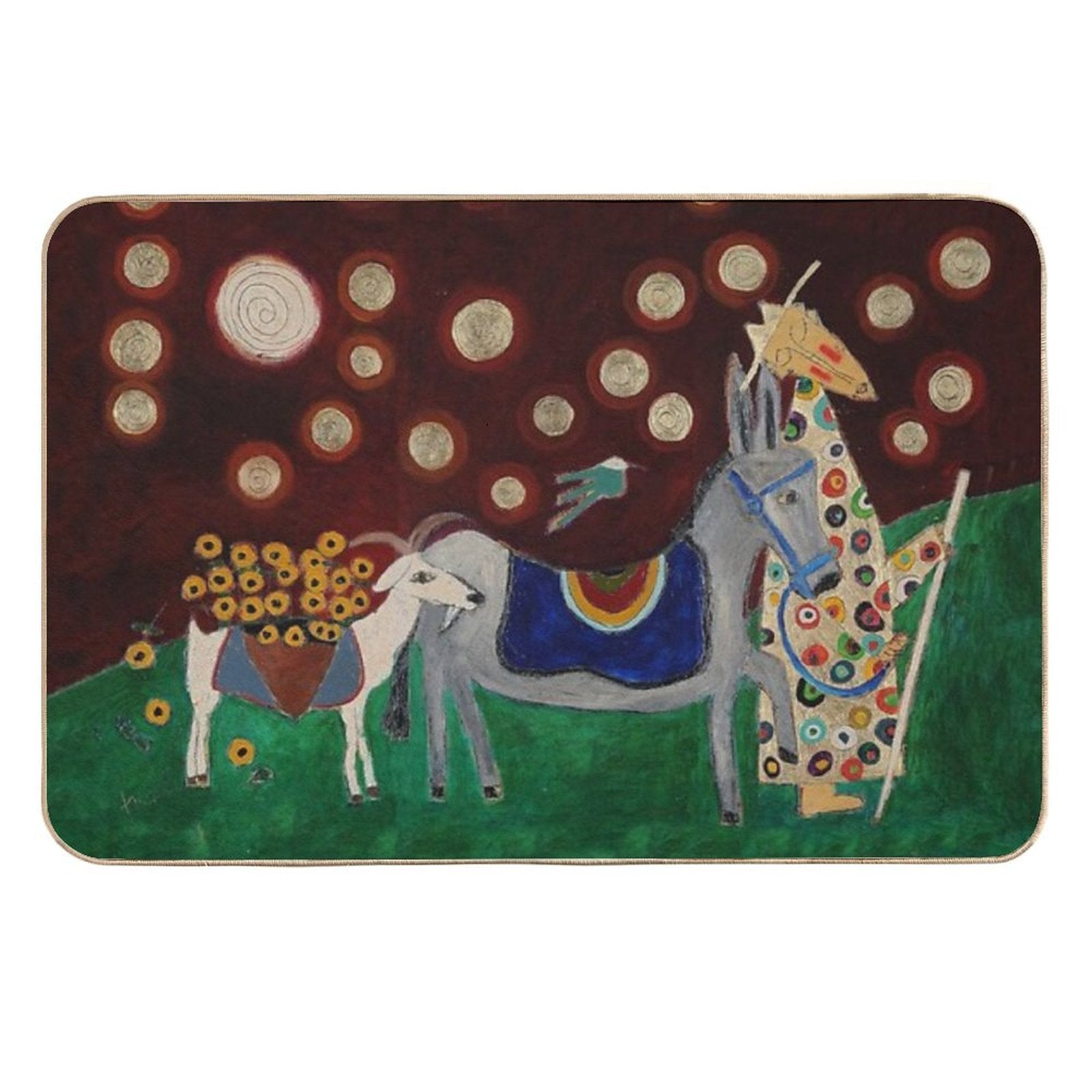 Monk with Donkey And Goat  Slip-Resistant Bath Mat