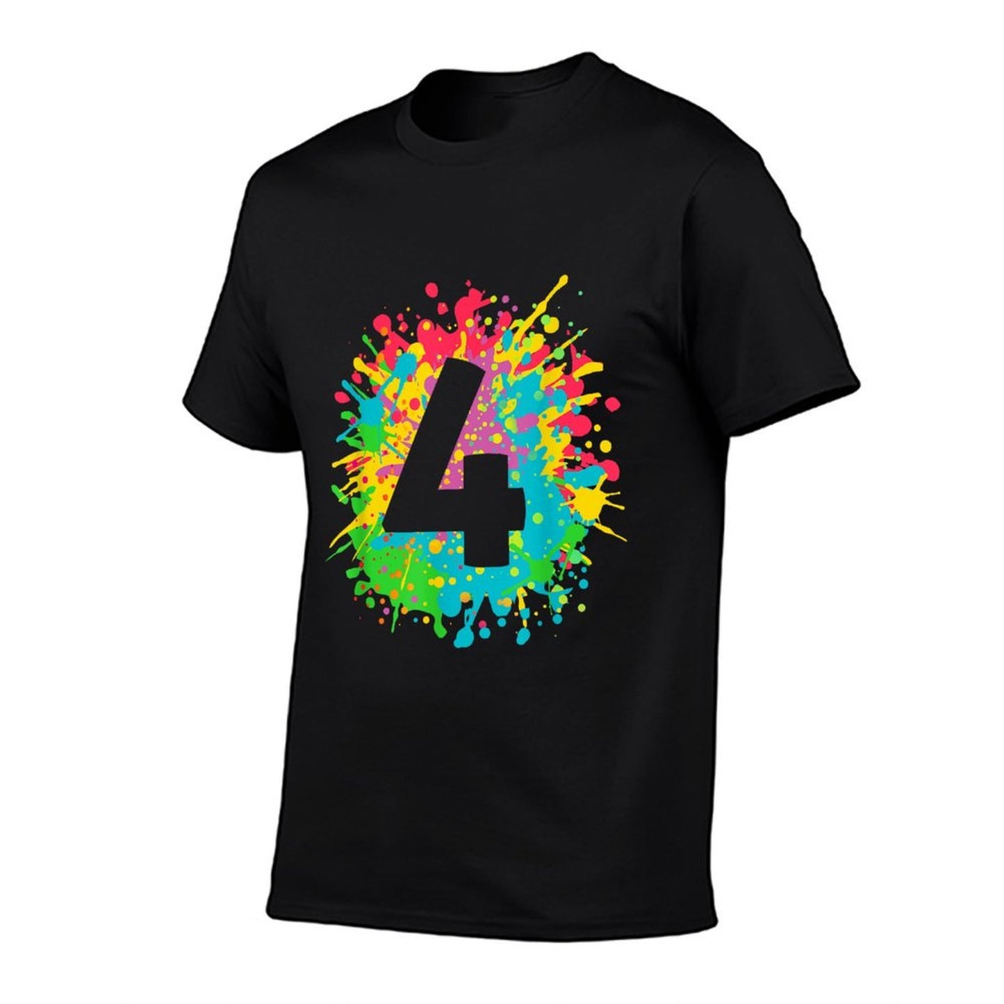 4th Birthday Paint Splashes T-shirt for Kids, Girls, Boys.  Fade-proof Color T-Shirt