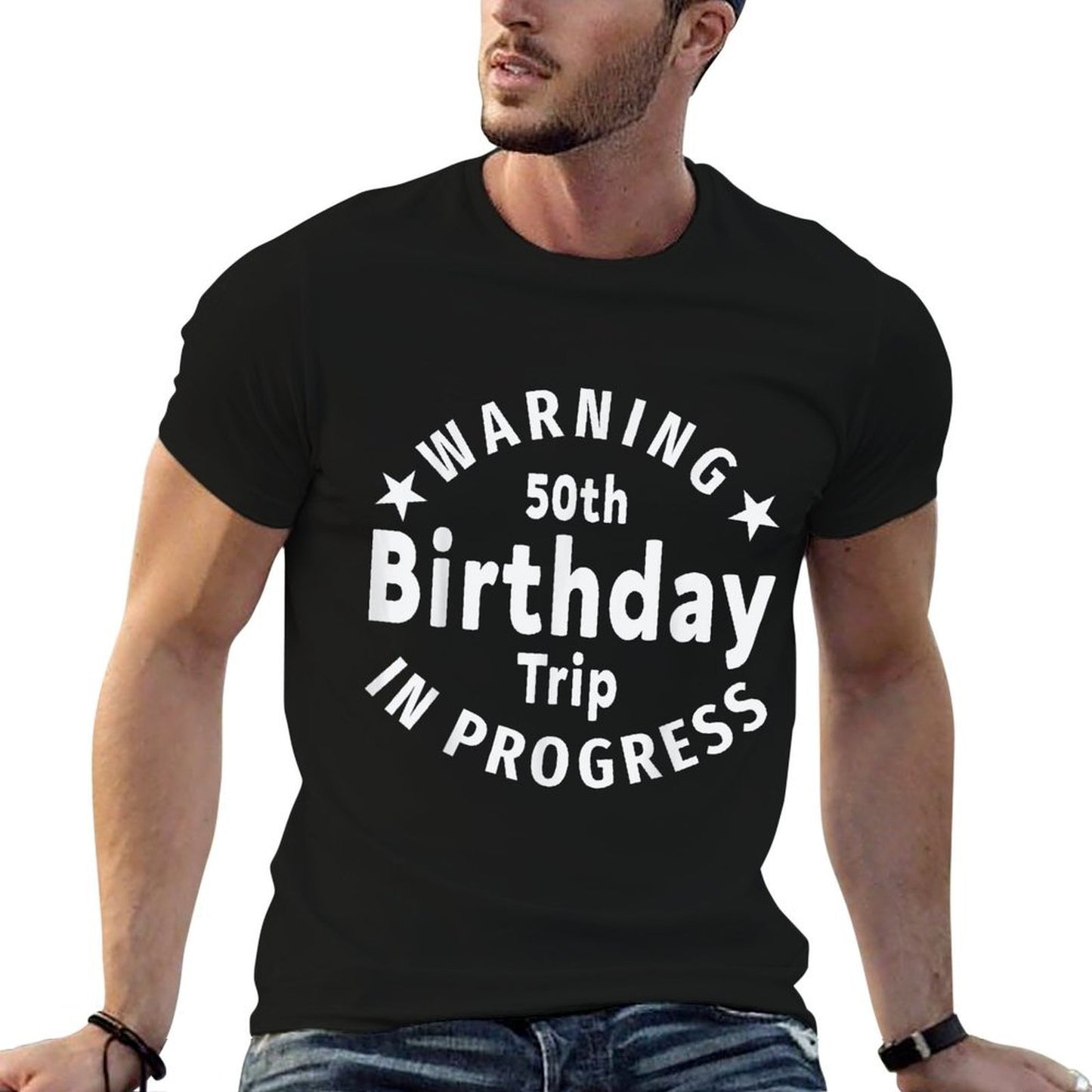 Warning 50th Birthday Trip In Progress Funny 50th Birthday Oversized Silhouette T-Shirt
