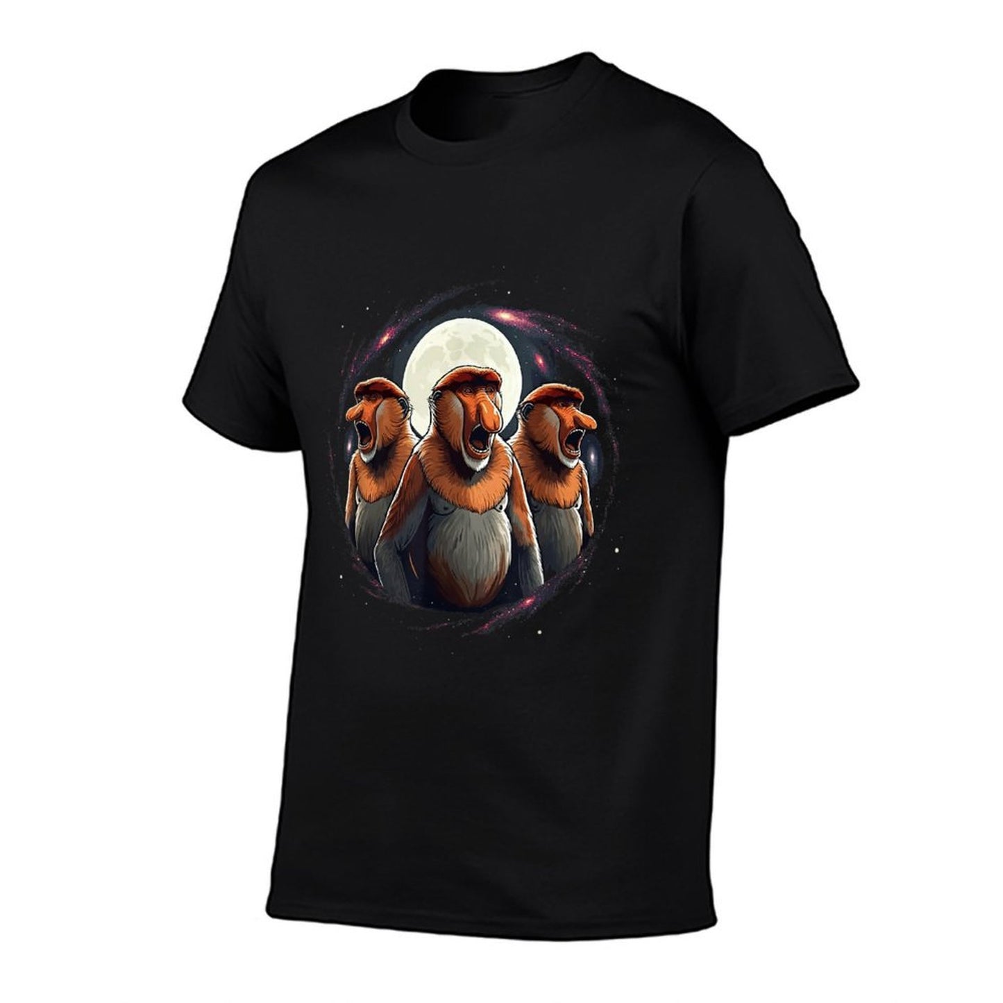 3 Proboscis Monkeys Moon Howling Funny Meme Men Women Kids Relaxed-fit T-Shirt
