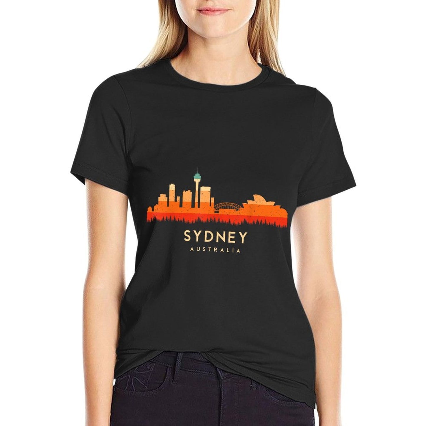 Vintage Retro Style Landscape Sun Skyline Sydney Australia Relaxed-fit T-Shirt
