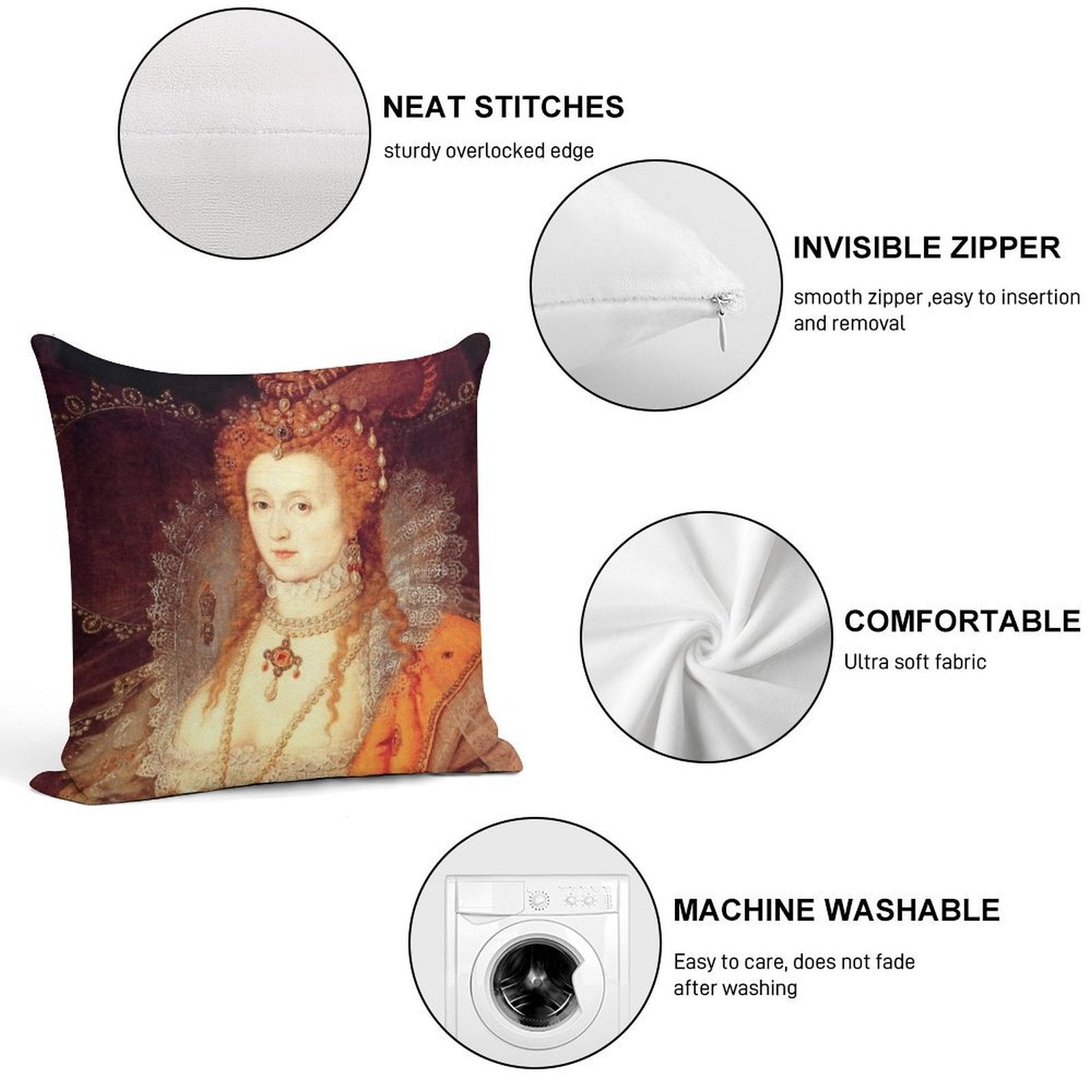 Elizabeth I Portrait Soft Easy Maintenance Throw Pillow