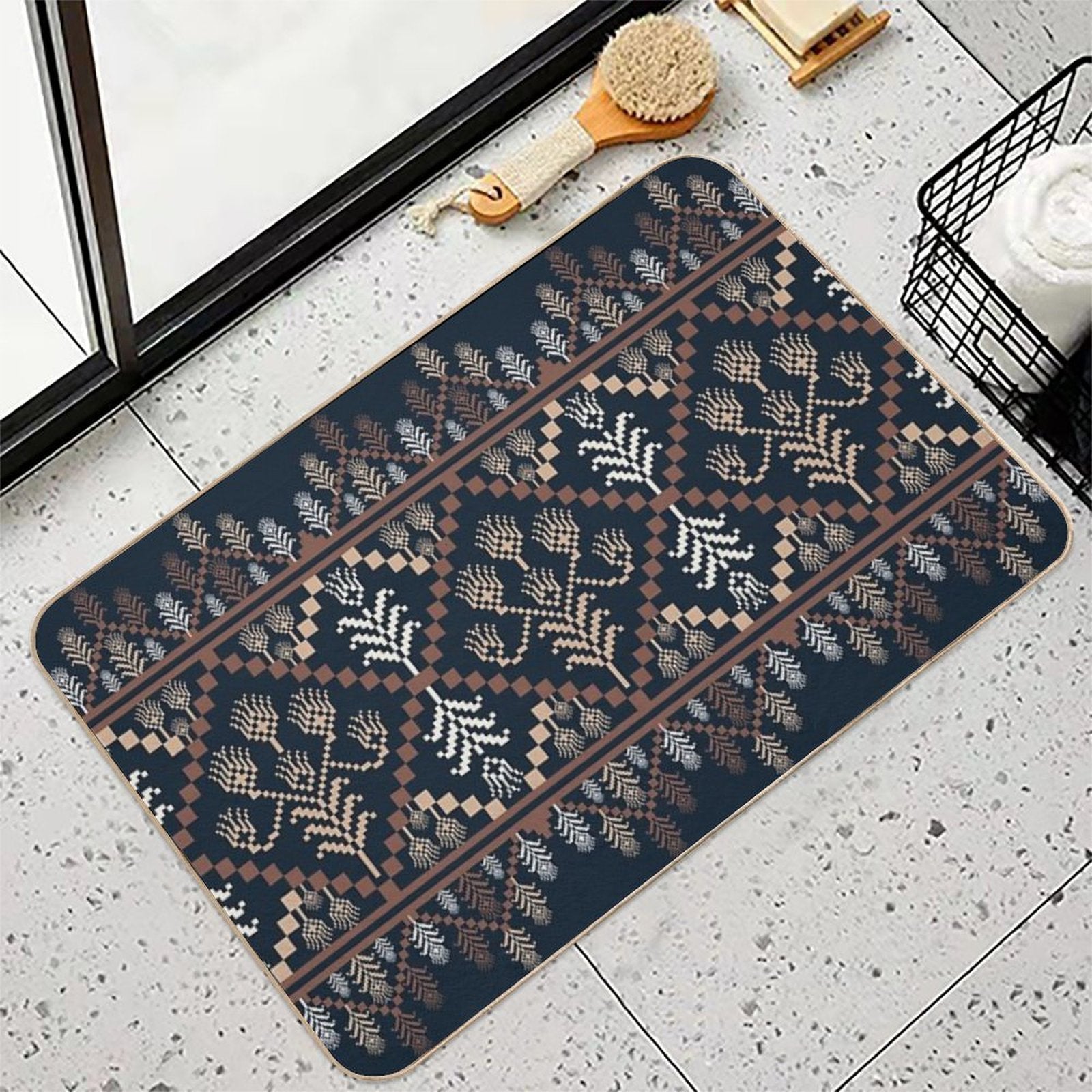 Rustic Floral Weave  Long-Lasting Bath Mat