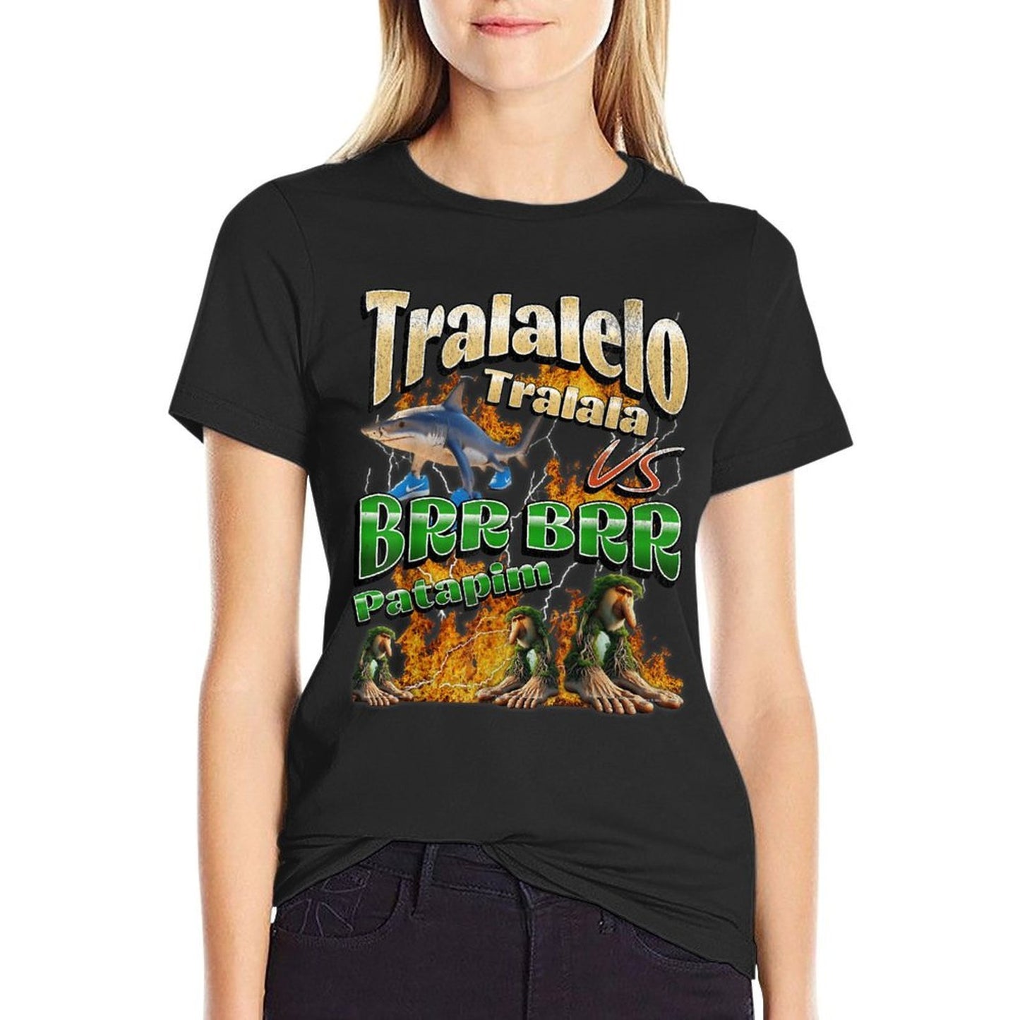 Tralalelo VS Brr Patapim Funny Italian Brainrot Meme Graphic Stretchy T-Shirt