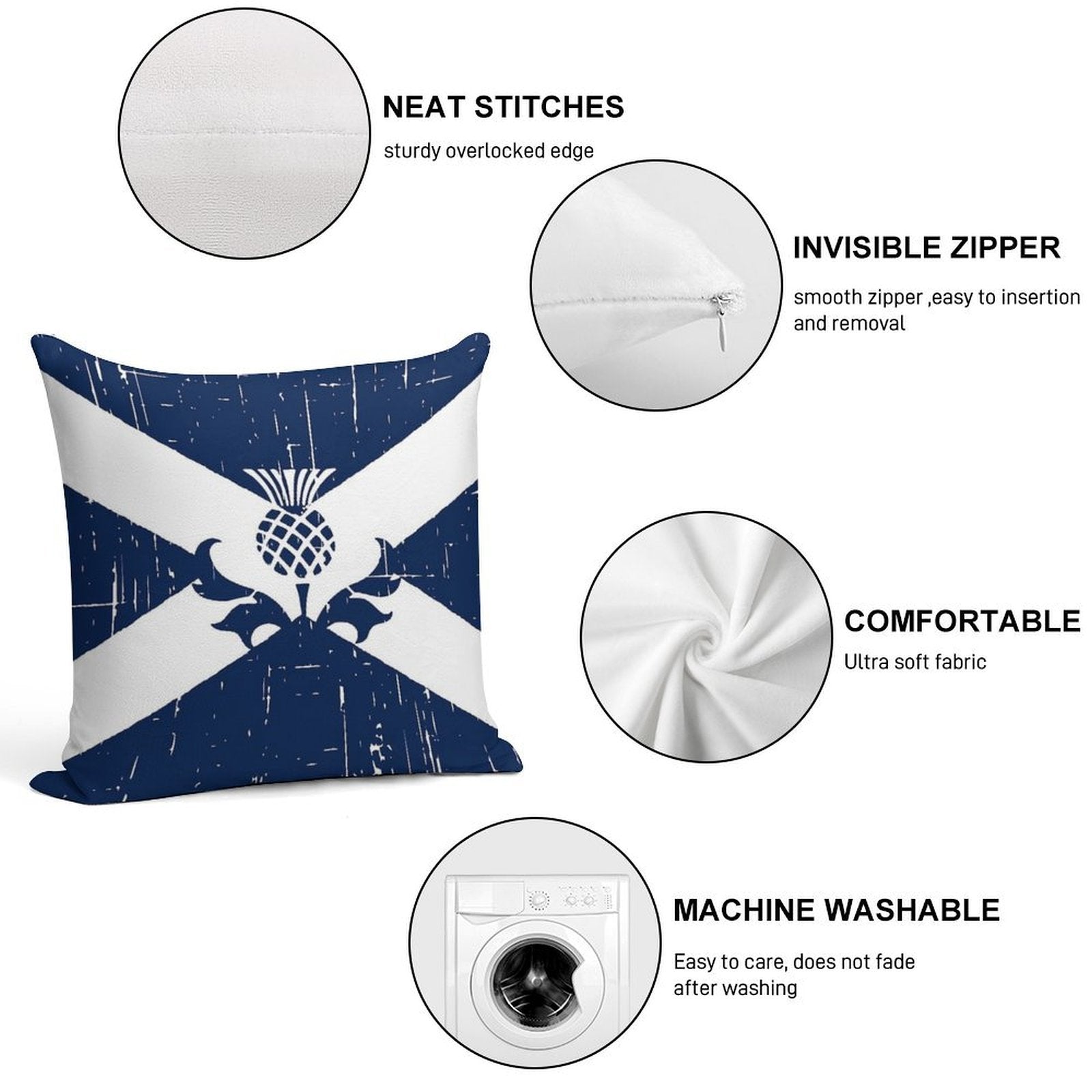 Saltire Scottish Flag And Scottish Thistle Soft Durable Construction Throw Pillow