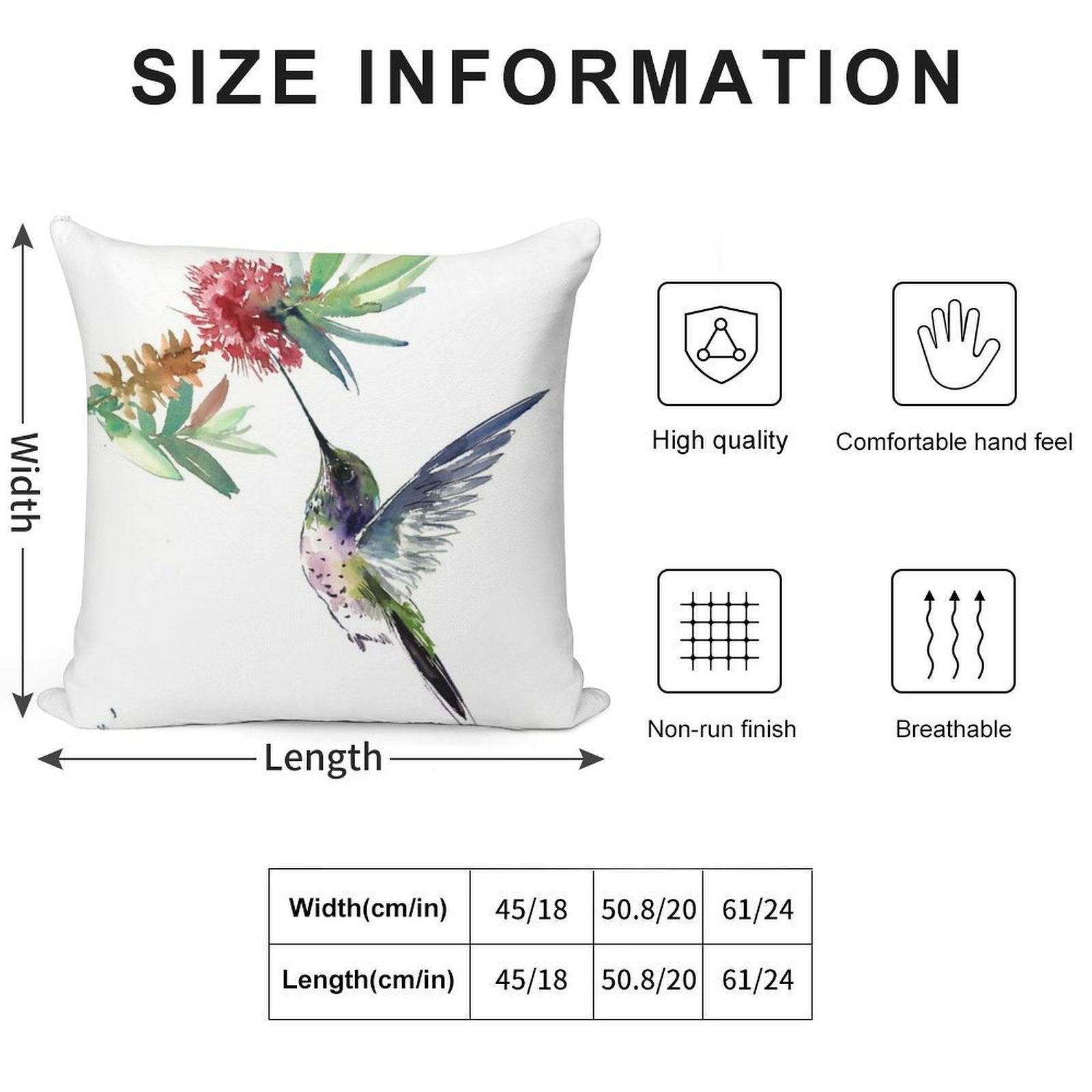 Hummingbird And Flower Soft Fade-Resistant Throw Pillow
