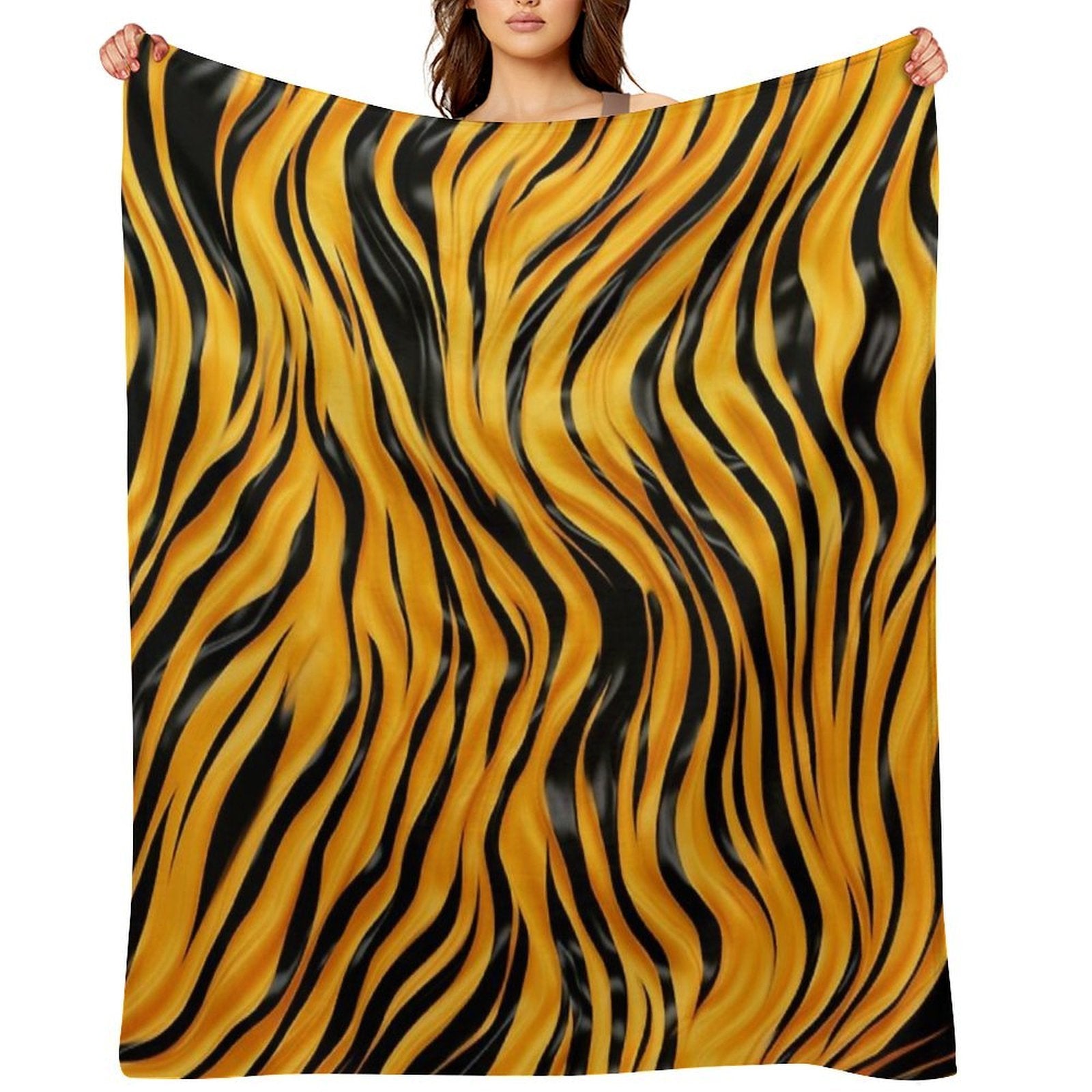 Colorful Fantasy Pattern Black Yellow Ornaments Zebra Tiger Fur Anti-pilling Throw Blanket
