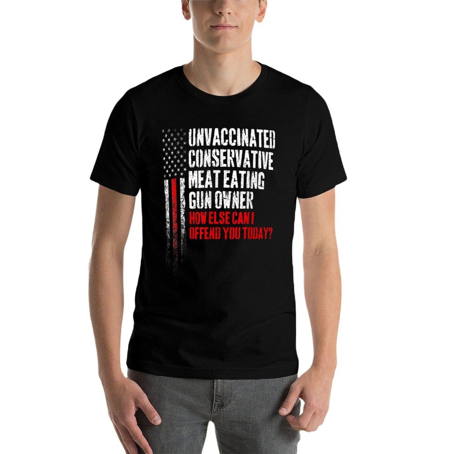 Unvaccinated Conservative Meat Eating Gun Owner  Ribbed Collar T-Shirt